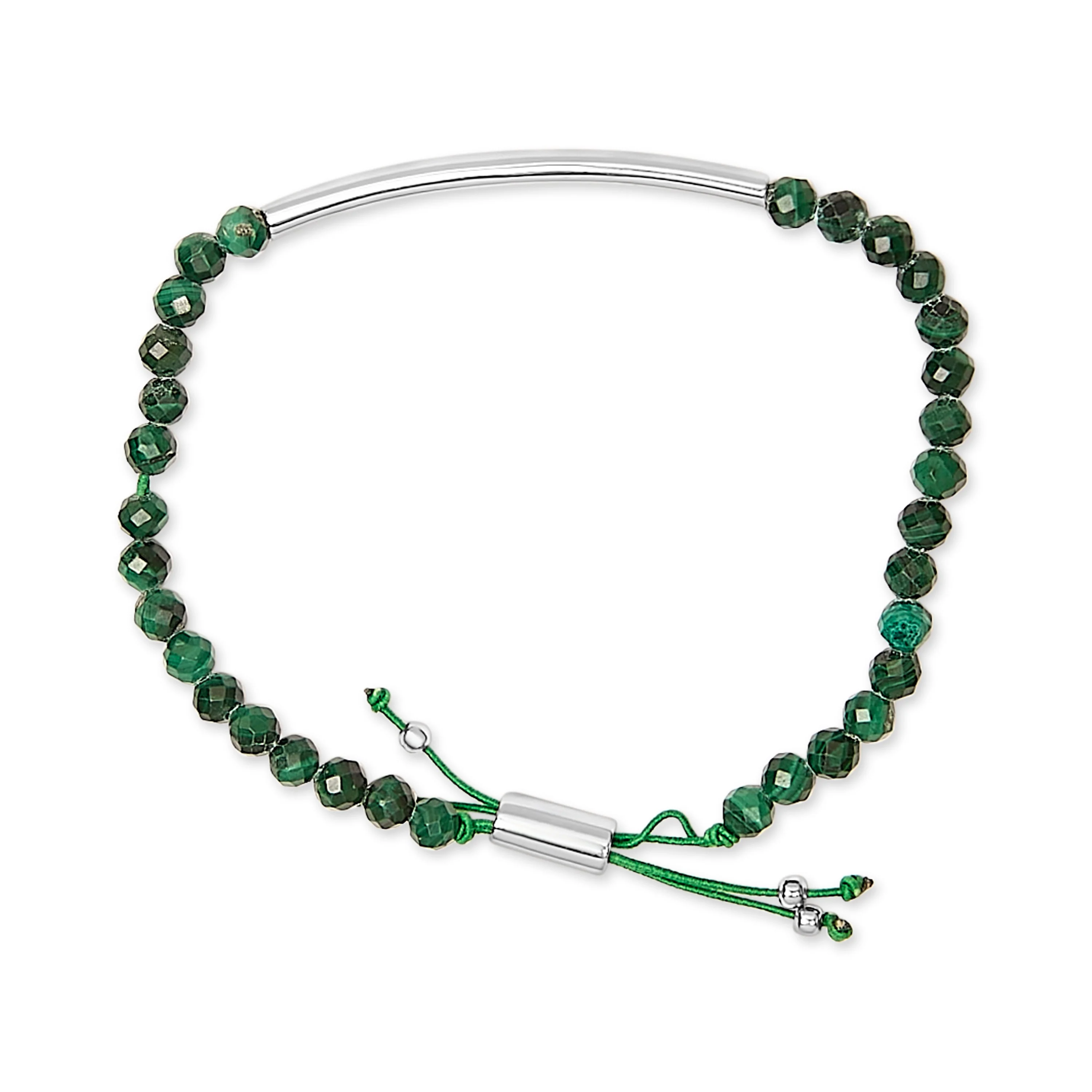 Sterling Silver Malachite Bead Station Bracelet with Bolo Clasp - Image 3