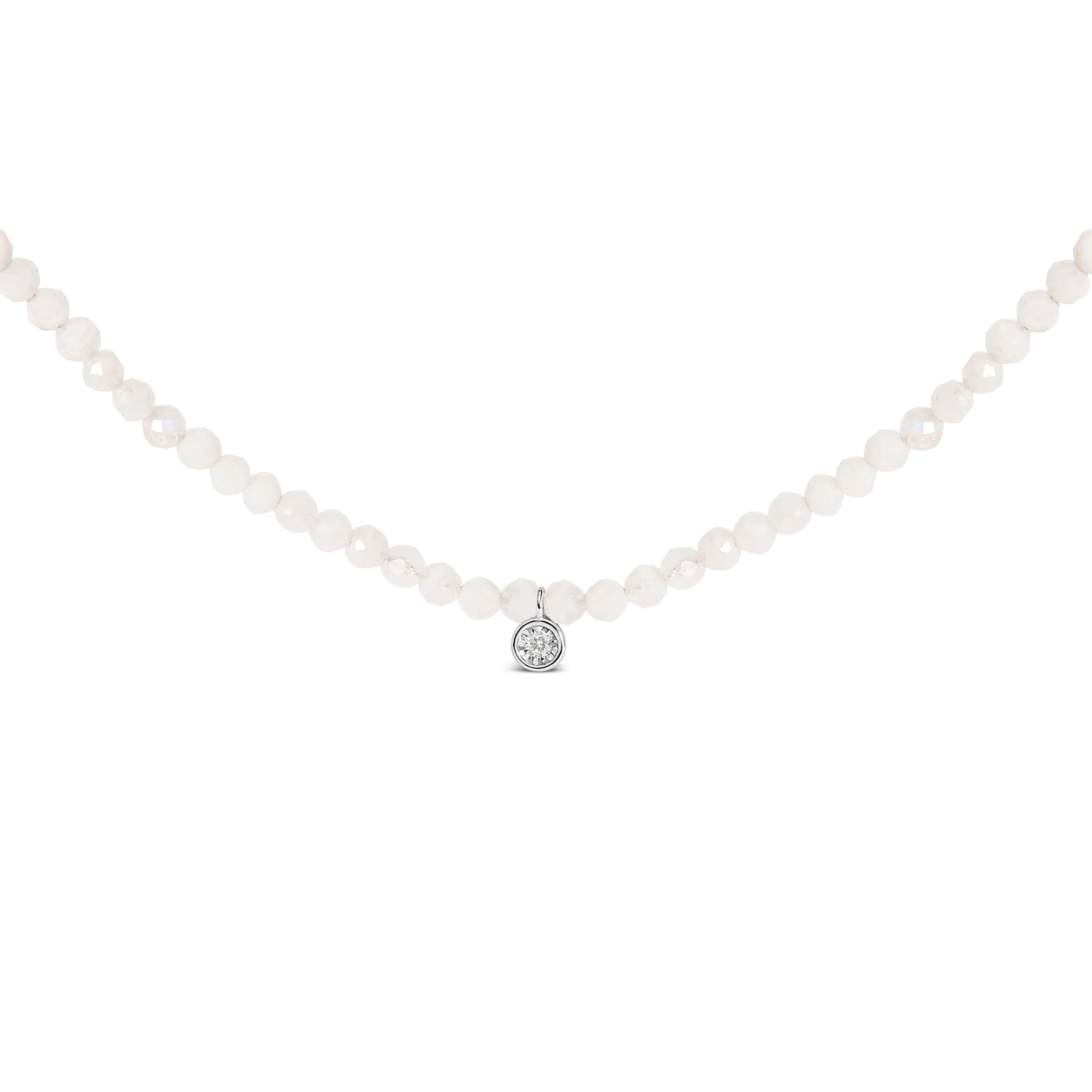 Sterling Silver Moonstone Bead Station Necklace with Diamond Accent