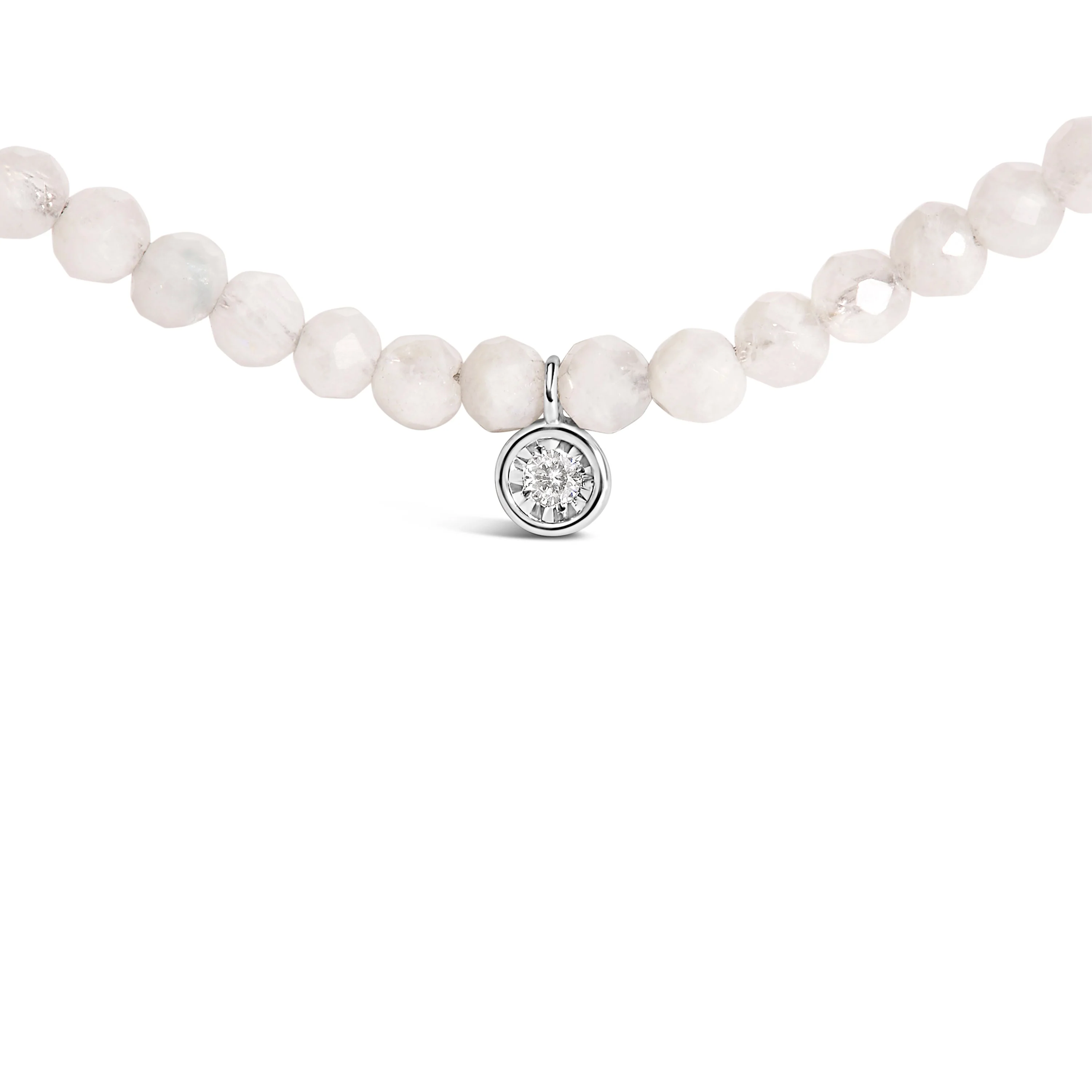 Sterling Silver Moonstone Bead Station Necklace with Diamond Accent - Image 2