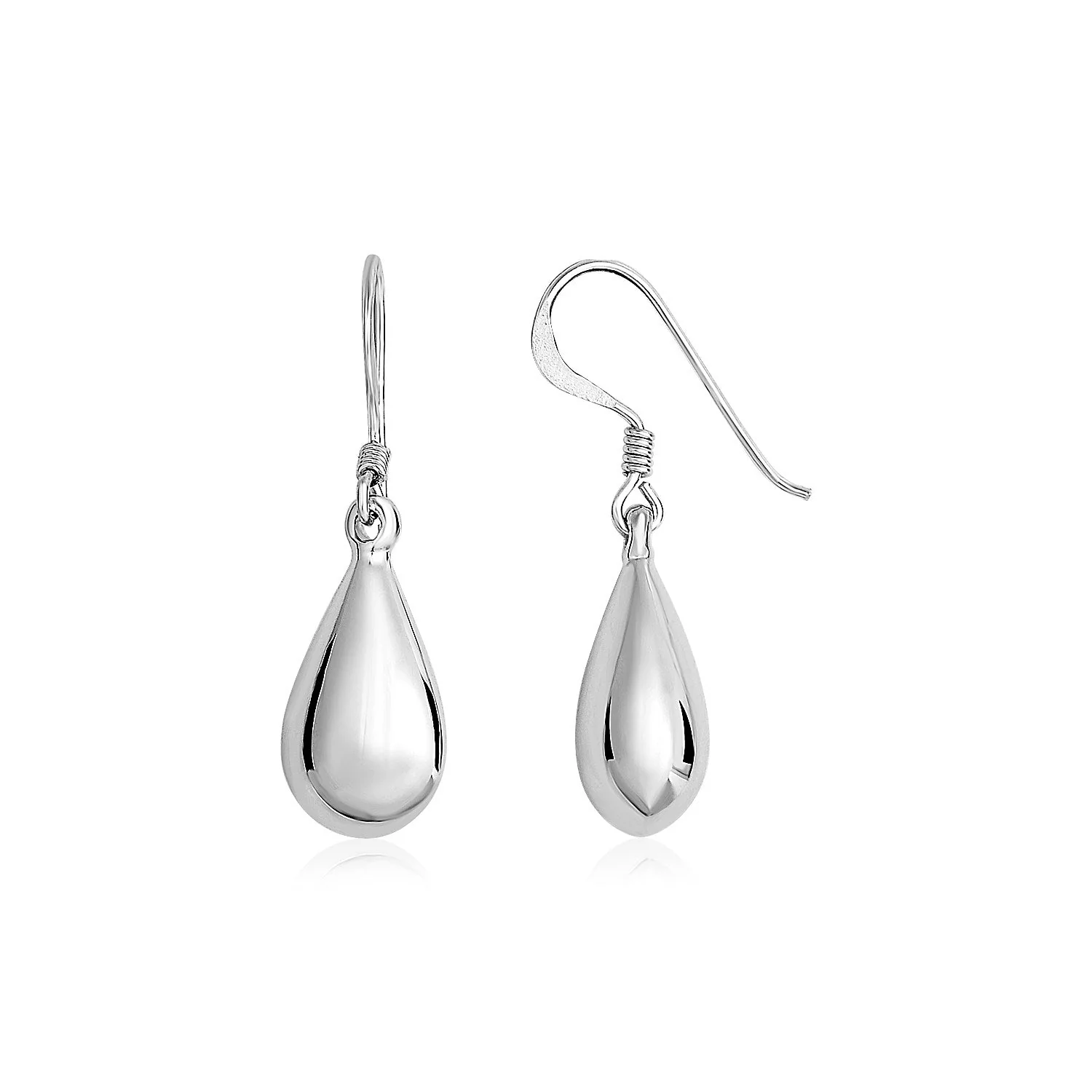 Sterling Silver Polished Puffed Teardrop Dangle Earrings - Image 2