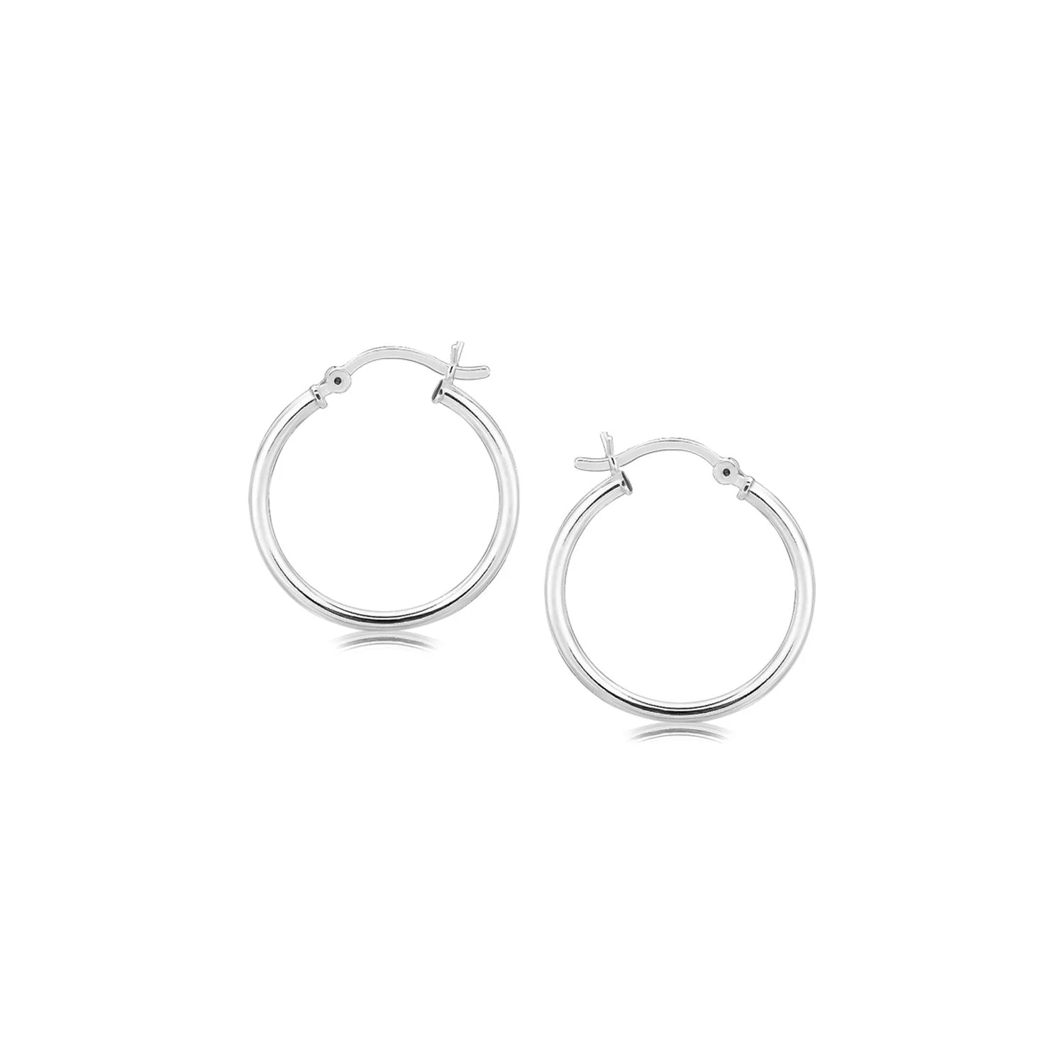 Sterling Silver Polished Thin Hoop Earrings with Rhodium Plating (20mm) - Image 2