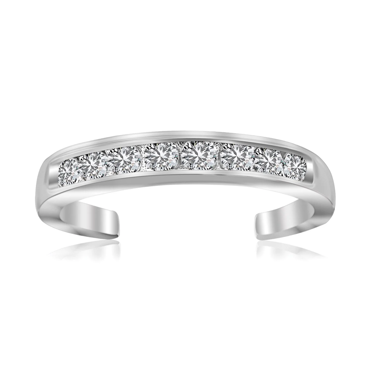 Sterling Silver Rhodium Finished Toe Ring with White Tone Cubic Zirconia Accents - Image 3