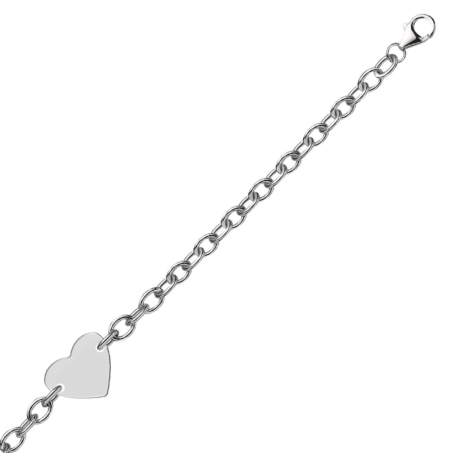 Sterling Silver Rhodium Plated Chain Bracelet with a Flat Heart Station - Image 5