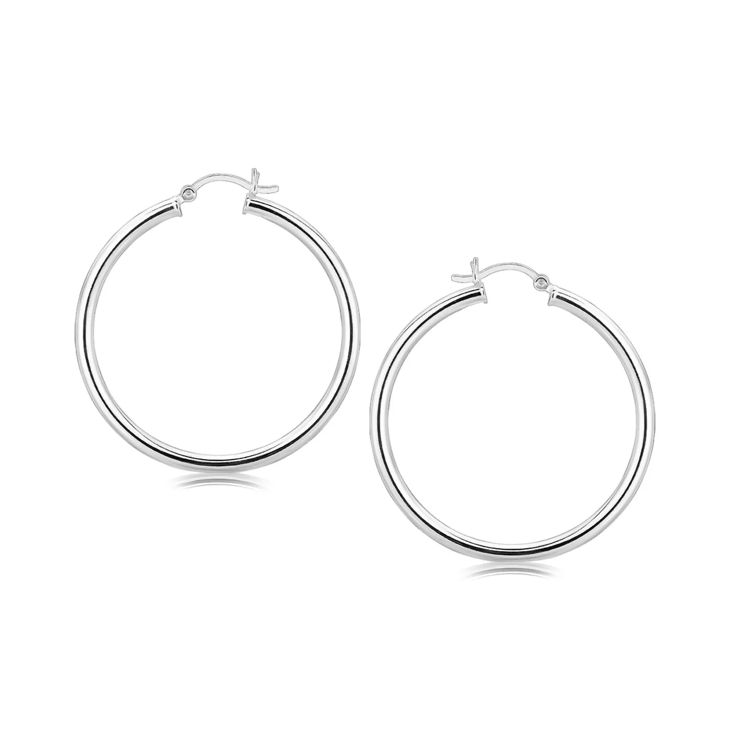 Sterling Silver Rhodium Plated Large Polished Classic Hoop Earrings (40mm) - Image 2