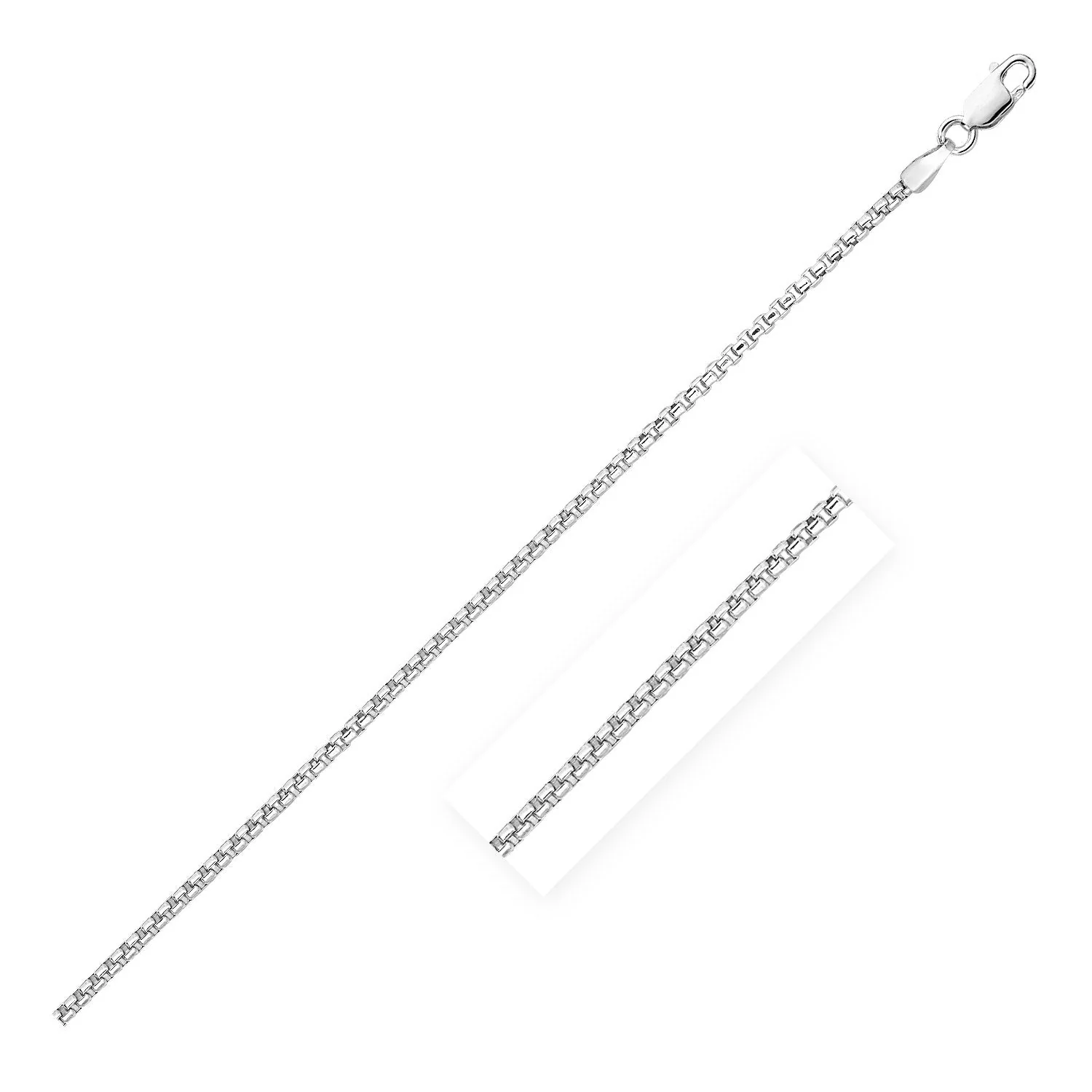Sterling Silver Rhodium Plated Round Box Chain 1.3mm - Image 5