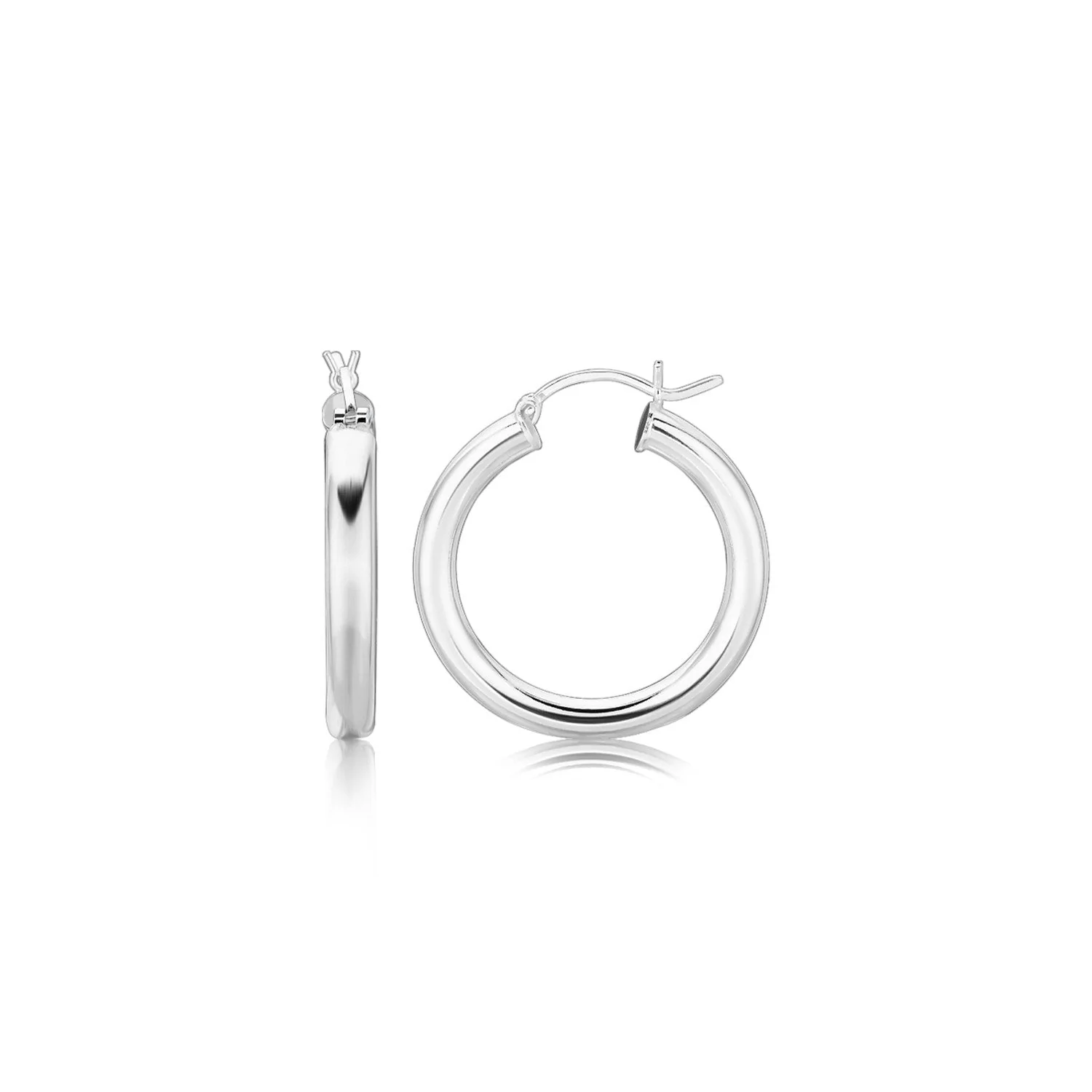 Sterling Silver Rhodium Plated Thick Style Polished Hoop Earrings (25mm) - Image 2