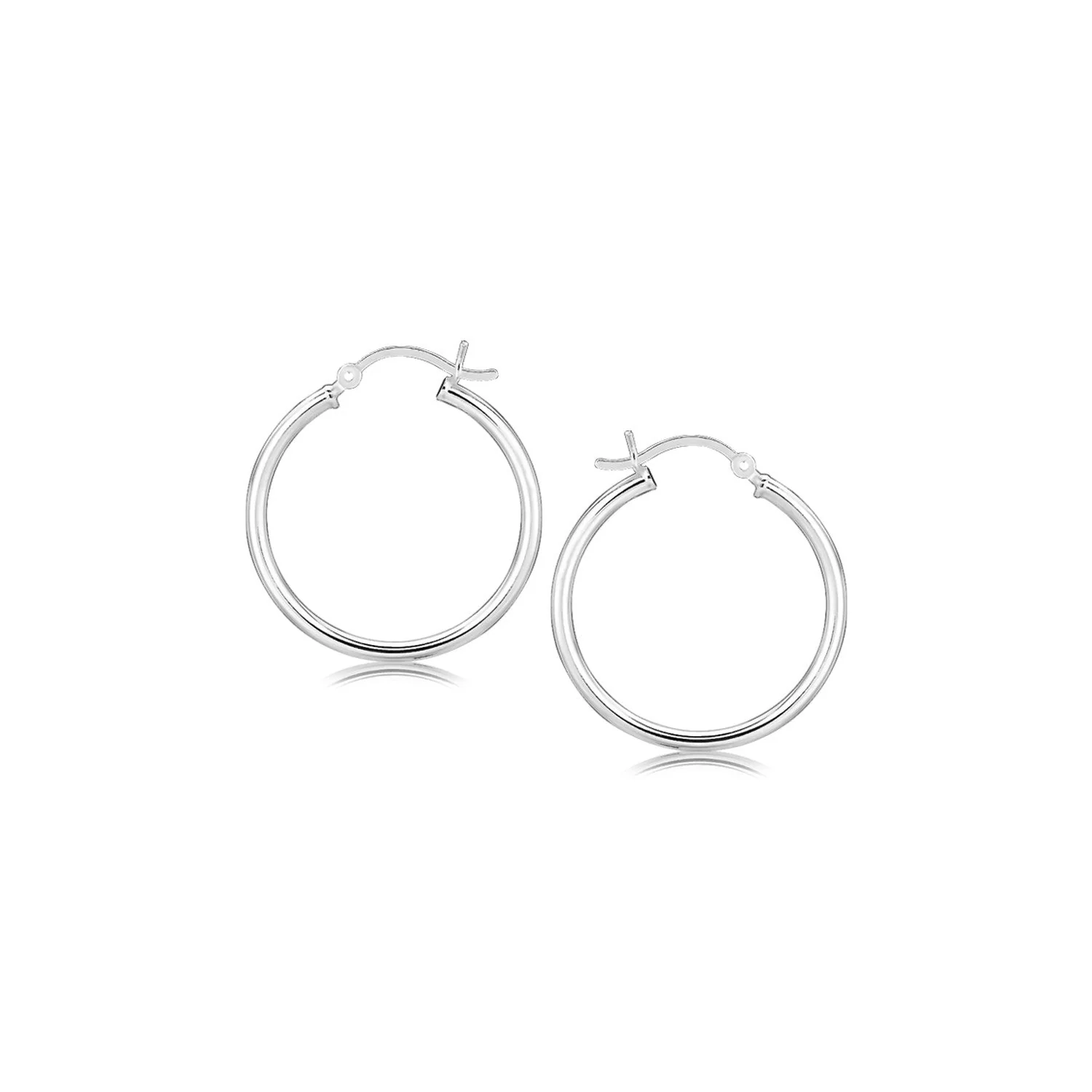 Sterling Silver Rhodium Plated Thin and Polished Hoop Motif Earrings (25mm) - Image 2