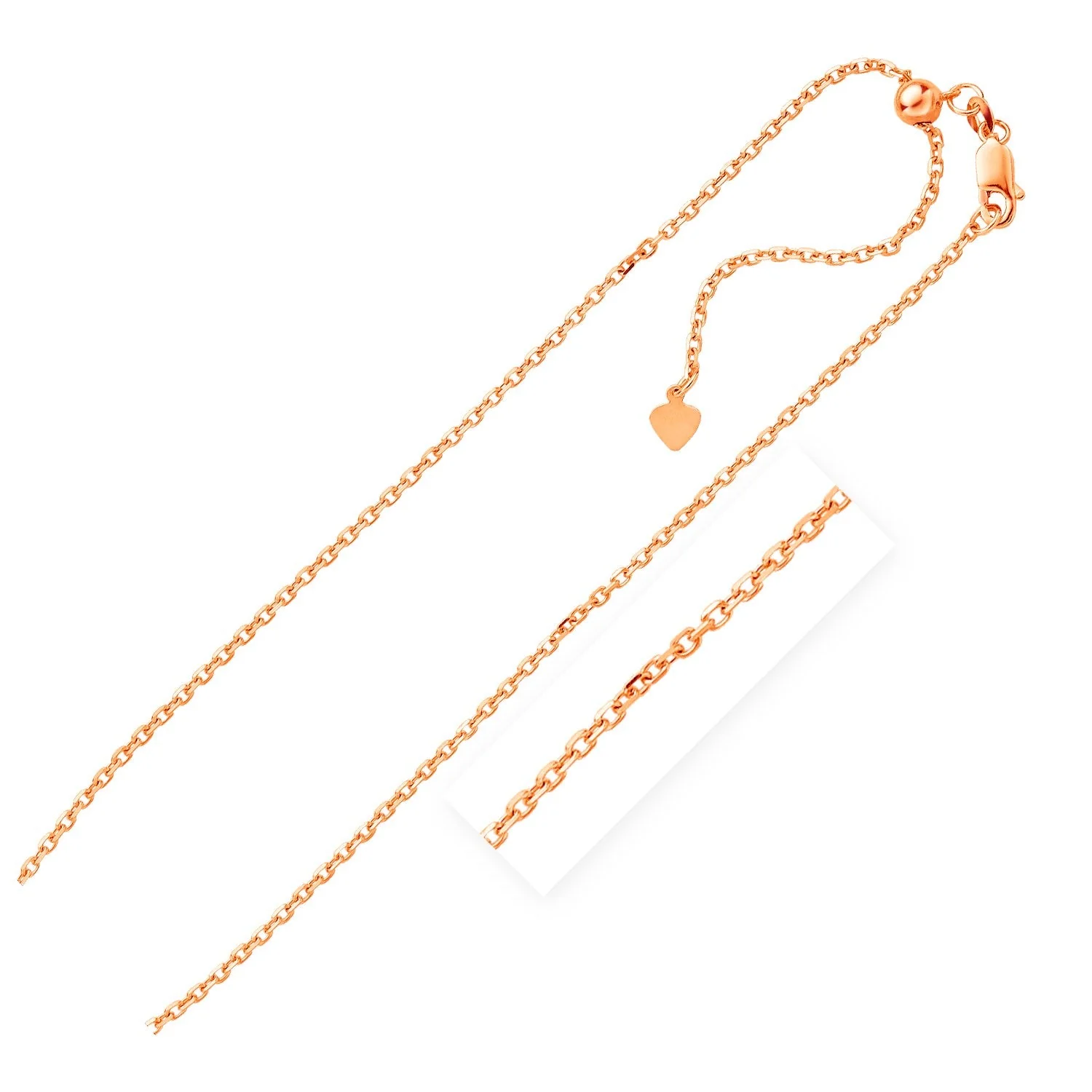 Sterling Silver Rose Finish 1.5mm Adjustable Cable Chain - Image 4