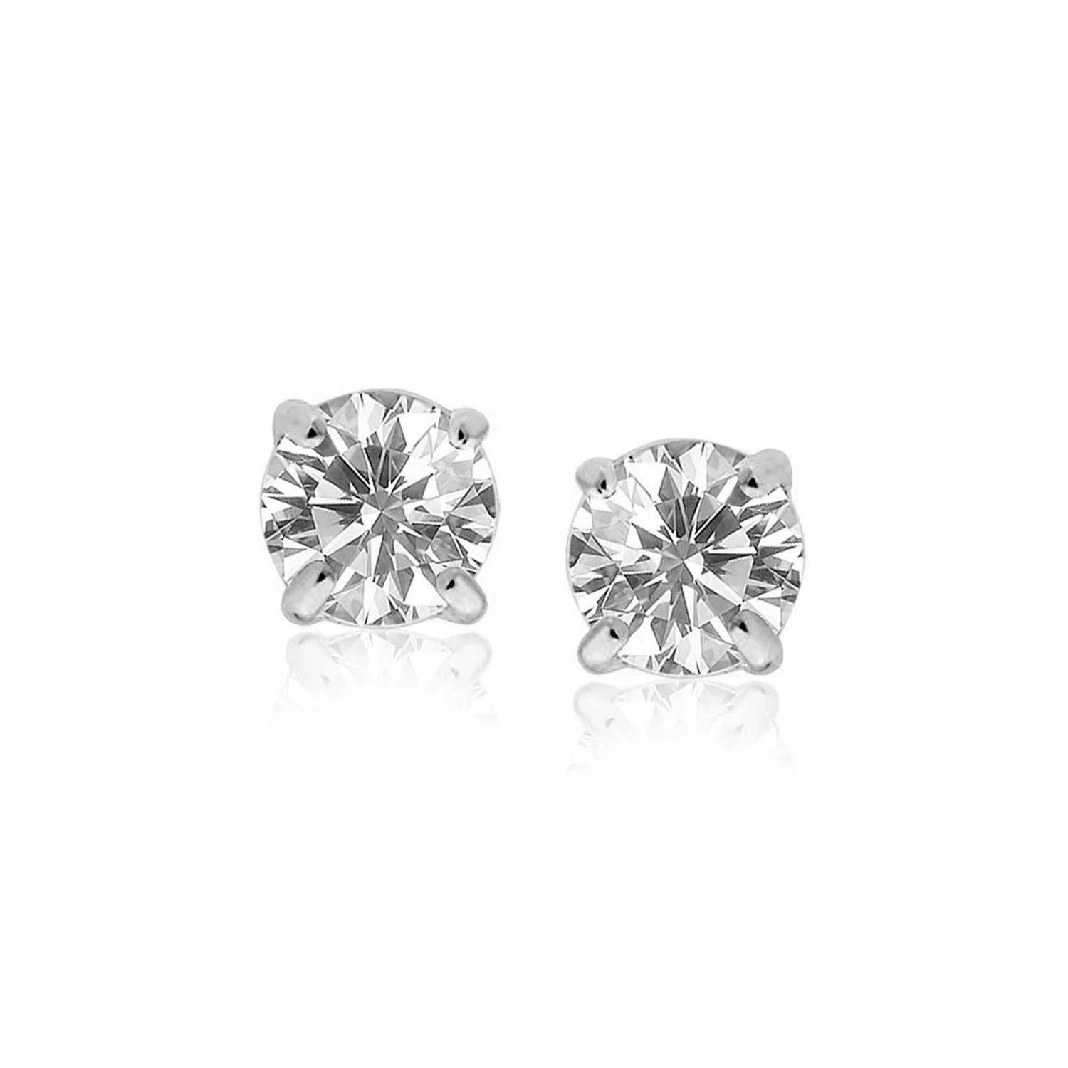 Sterling Silver Stud Earrings with White Hue Faceted Cubic Zirconia - Image 3