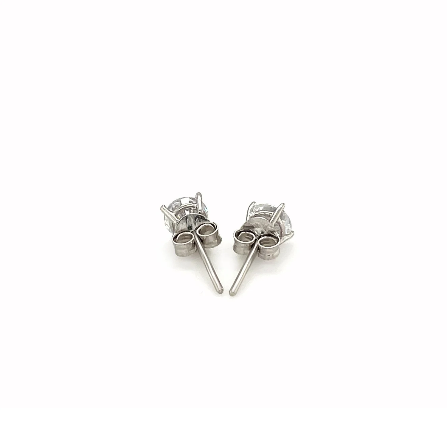 Sterling Silver Stud Earrings with White Hue Faceted Cubic Zirconia - Image 7