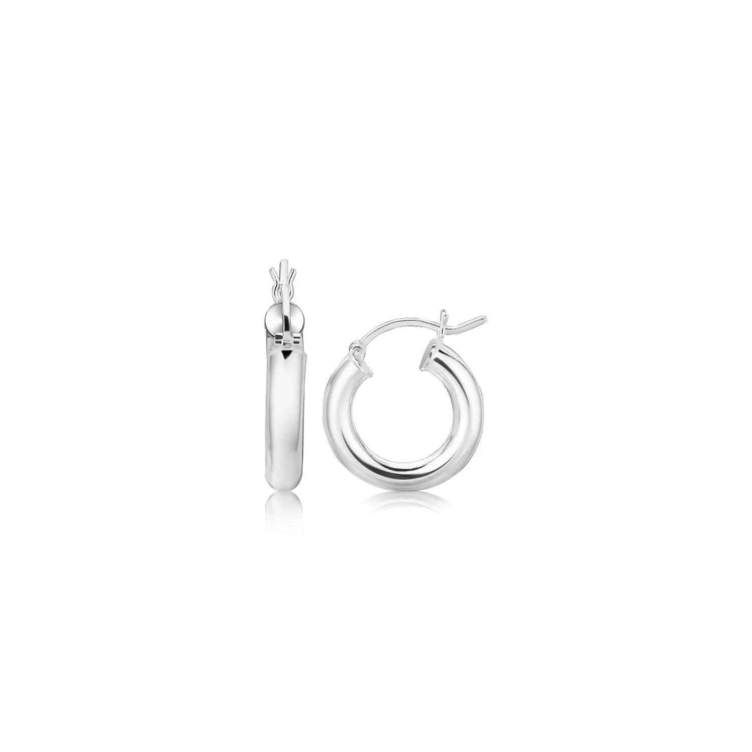 Sterling Silver Thick Polished Hoop Earrings with Rhodium Plating (15mm) - Image 2