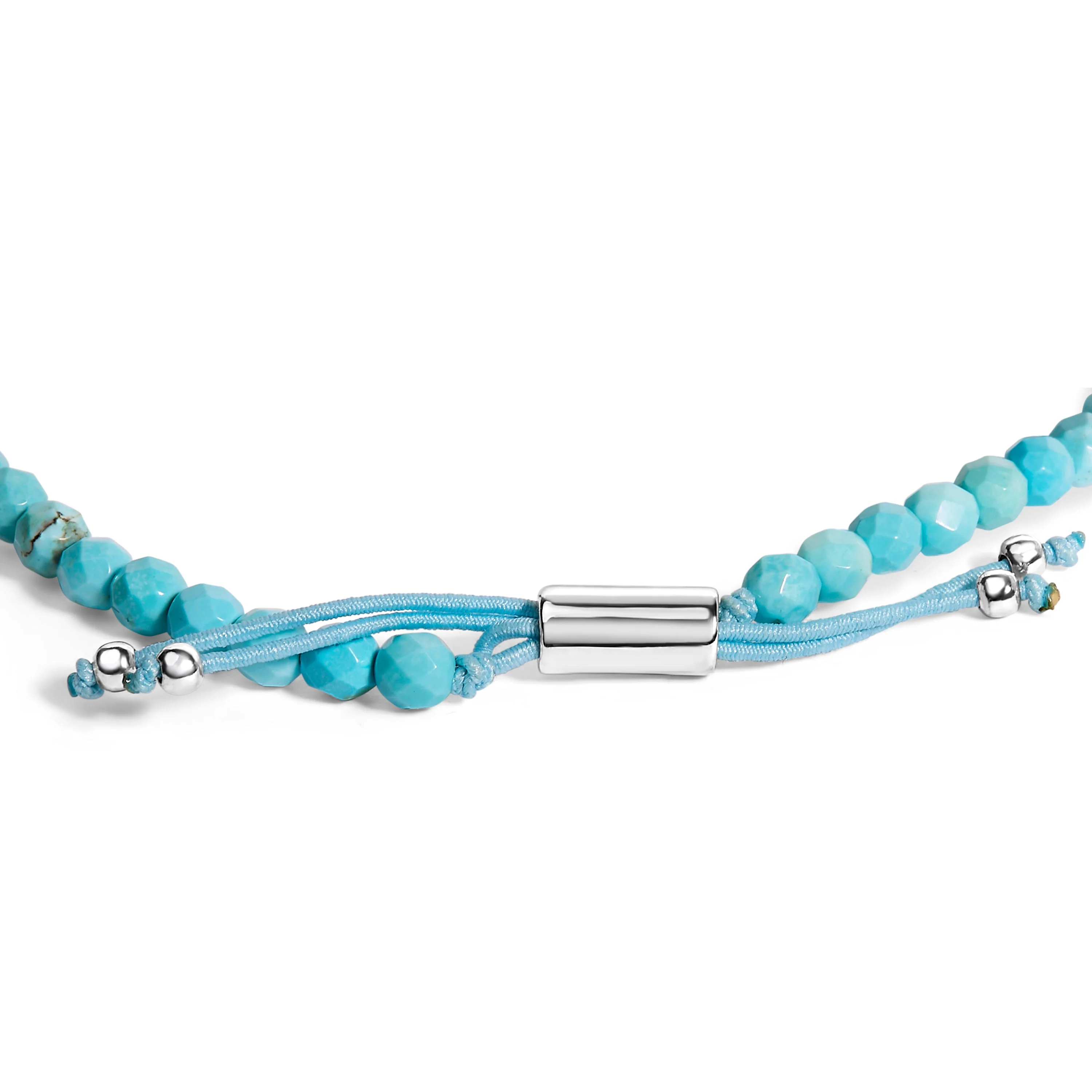 Sterling Silver Turquoise Beads Station Bracelet with Bolo Clasp - Image 2