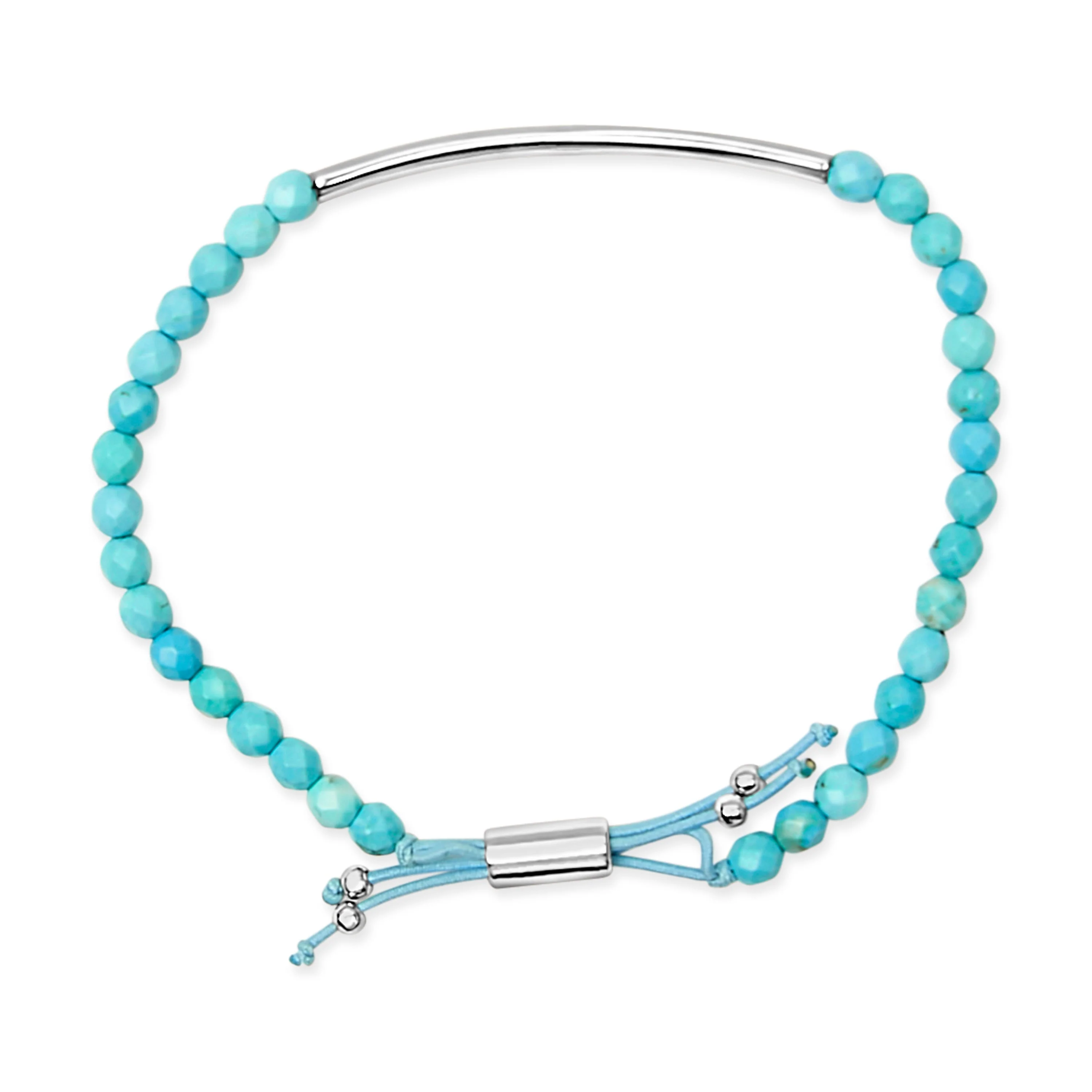 Sterling Silver Turquoise Beads Station Bracelet with Bolo Clasp - Image 3