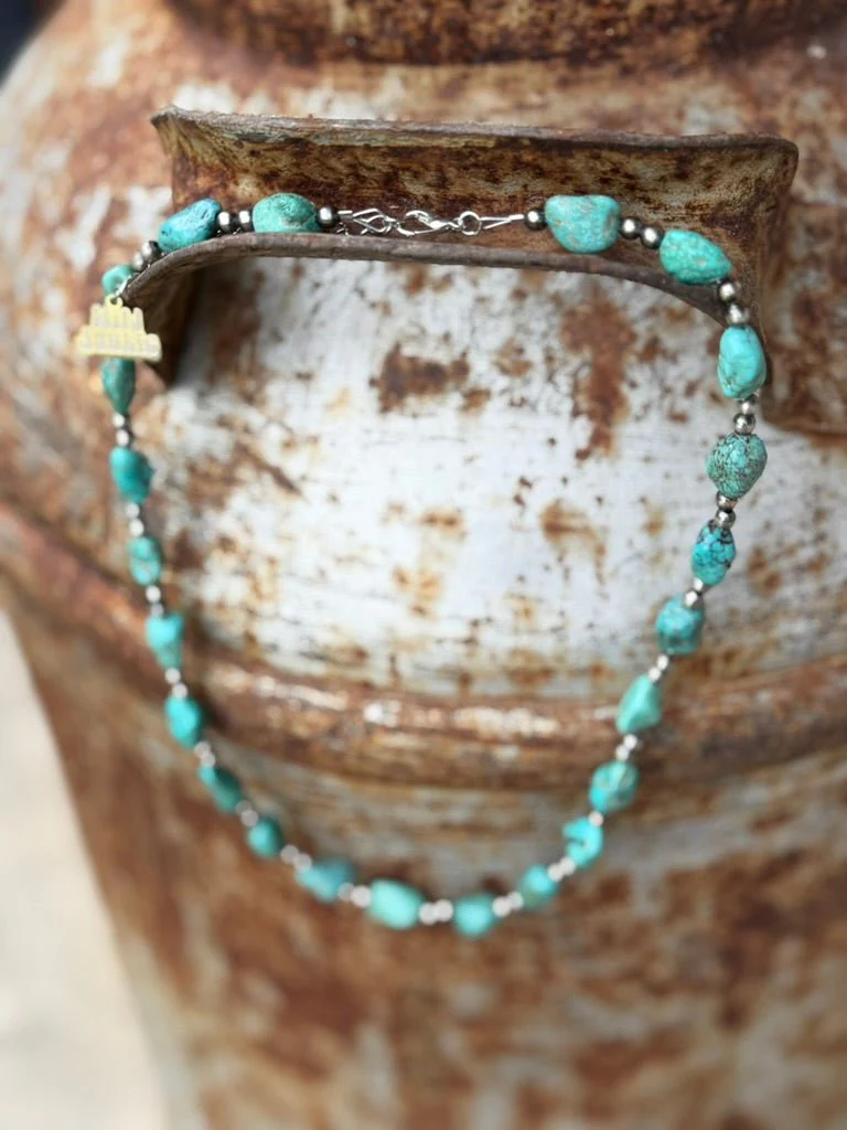 Sterling Silver Turquoise Nugget Beaded Necklace - Image 2