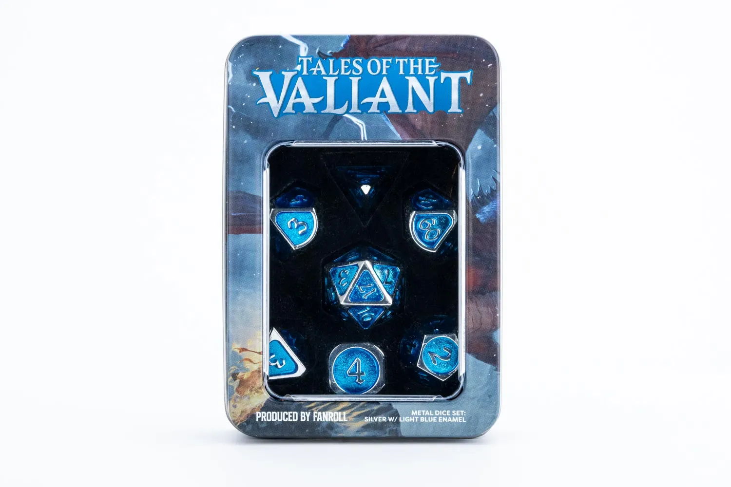 Tales of the Valiant Metal Dice Set: Silver w/ Light Blue Enamel - Image 2