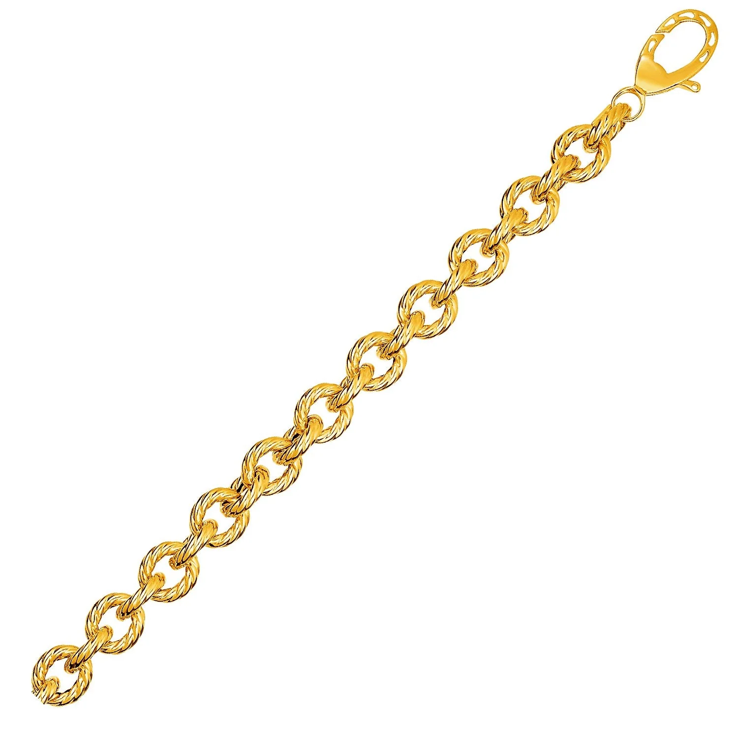Textured Oval Link Bracelet in 14k Yellow Gold - Image 3