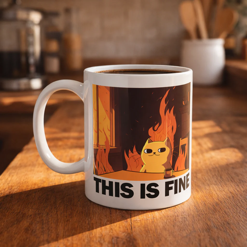 This Is Fine Cat Mug - Image 3
