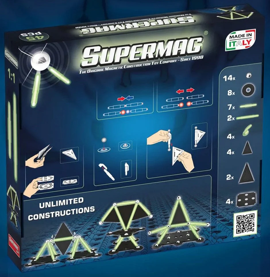 Tinamiri Supermag - Glow 45 - Magnetic Building Set, Educational construction fun, 45 piece set, Magnet Toys, 0666 - Image 2