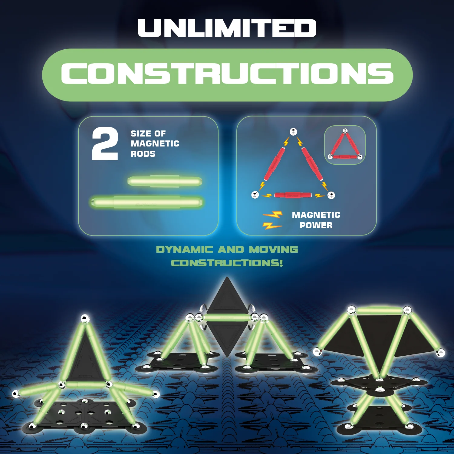 Tinamiri Supermag - Glow 45 - Magnetic Building Set, Educational construction fun, 45 piece set, Magnet Toys, 0666 - Image 4