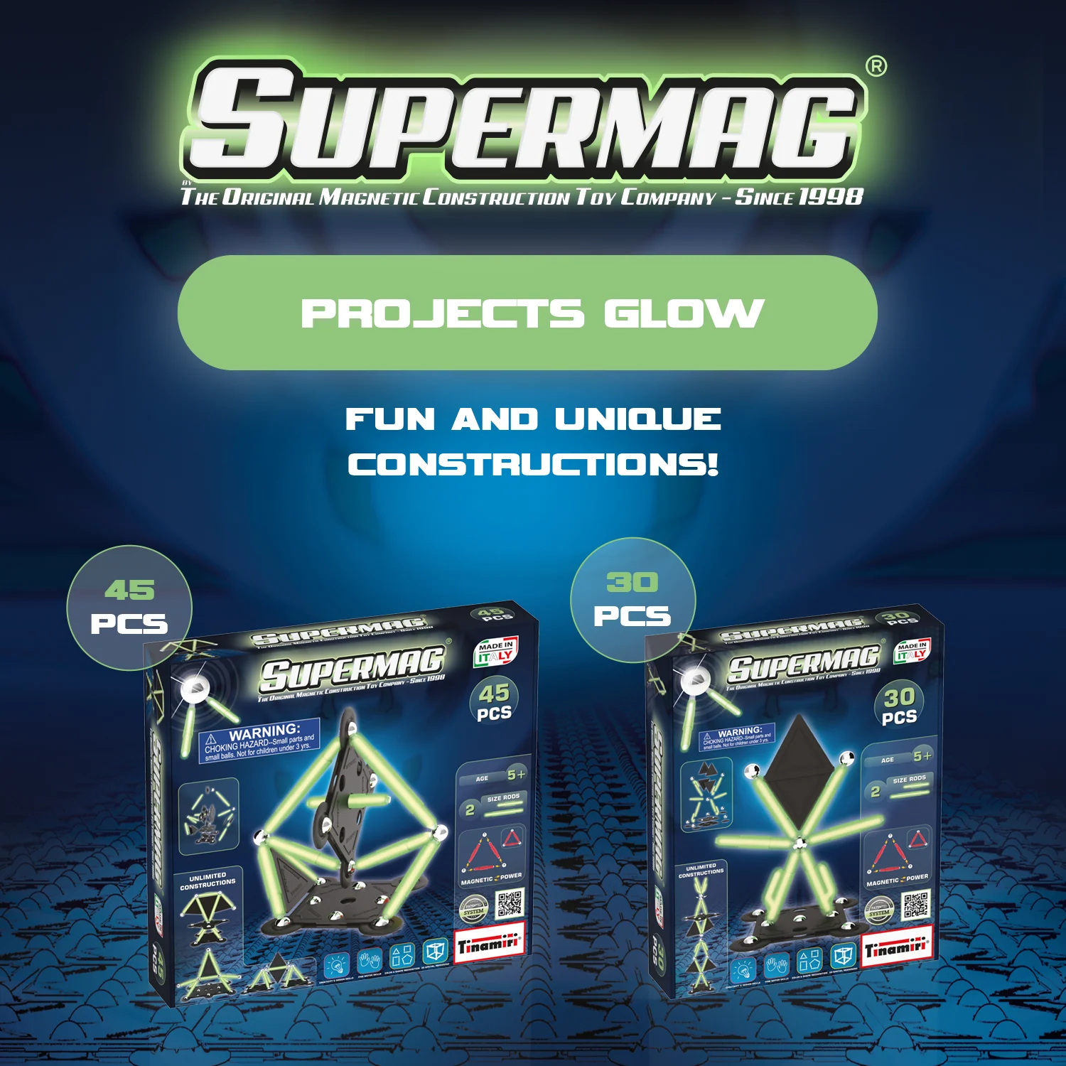 Tinamiri Supermag - Glow 45 - Magnetic Building Set, Educational construction fun, 45 piece set, Magnet Toys, 0666 - Image 9