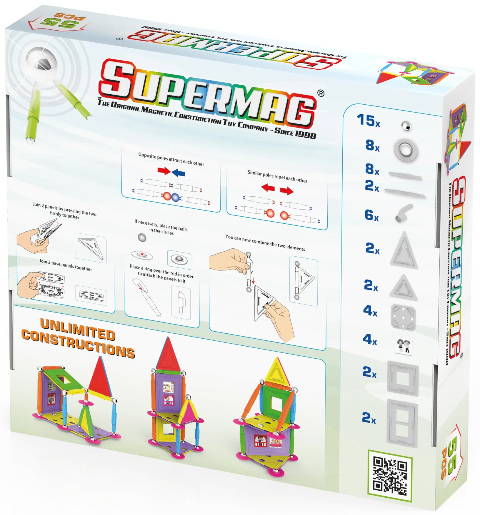 Tinamiri Supermag - House 55 - Magnetic Building Set, Educational construction fun, 55 piece set, Magnet Toys, 0663 - Image 2