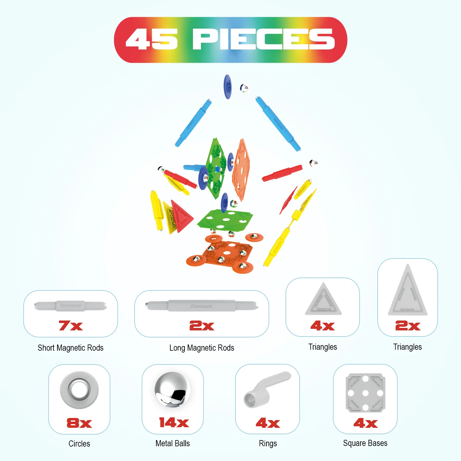 Tinamiri Supermag - Multicolor 45 - Magnetic Building Set, Educational construction fun, 45 piece set, Magnet Toys, 0651 - Image 5