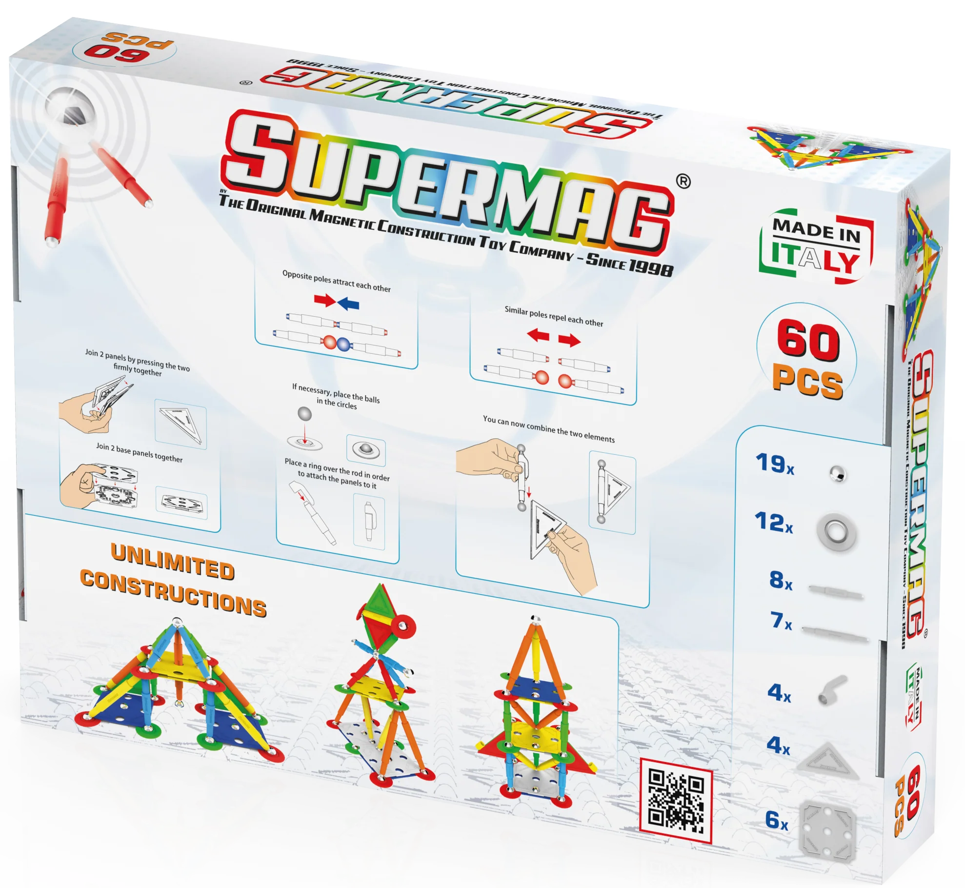 Tinamiri Supermag - Multicolor 60 - Magnetic Building Set, Educational construction fun, 60 piece set, Magnet Toys, 0652 - Image 2