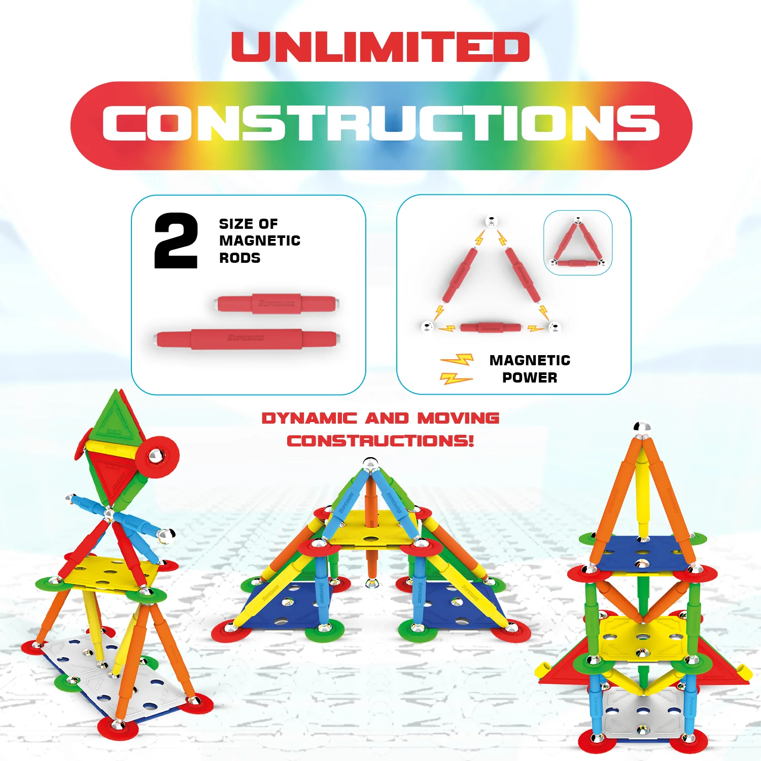 Tinamiri Supermag - Multicolor 60 - Magnetic Building Set, Educational construction fun, 60 piece set, Magnet Toys, 0652 - Image 4