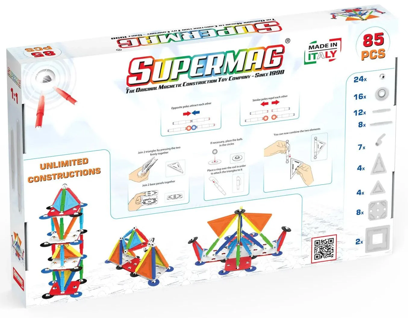 Tinamiri Supermag - Multicolor 85 - Magnetic Building Set, Educational construction fun, 85 piece set, Magnet Toys, 0658 - Image 2