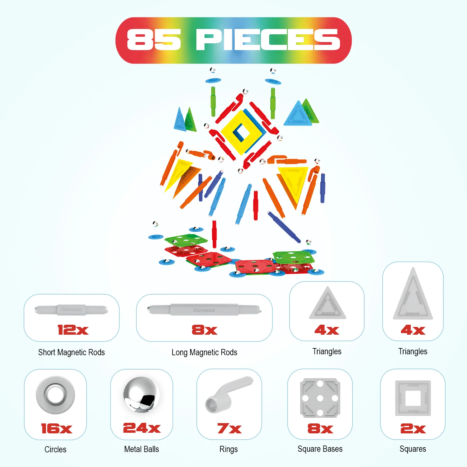 Tinamiri Supermag - Multicolor 85 - Magnetic Building Set, Educational construction fun, 85 piece set, Magnet Toys, 0658 - Image 5