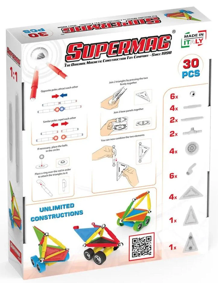Tinamiri Supermag - Wheels 30 - Magnetic Building Set, Educational construction fun, 30 piece set, Magnet Toys, 0653 - Image 2