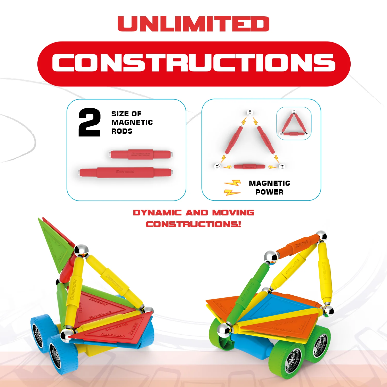 Tinamiri Supermag - Wheels 30 - Magnetic Building Set, Educational construction fun, 30 piece set, Magnet Toys, 0653 - Image 3