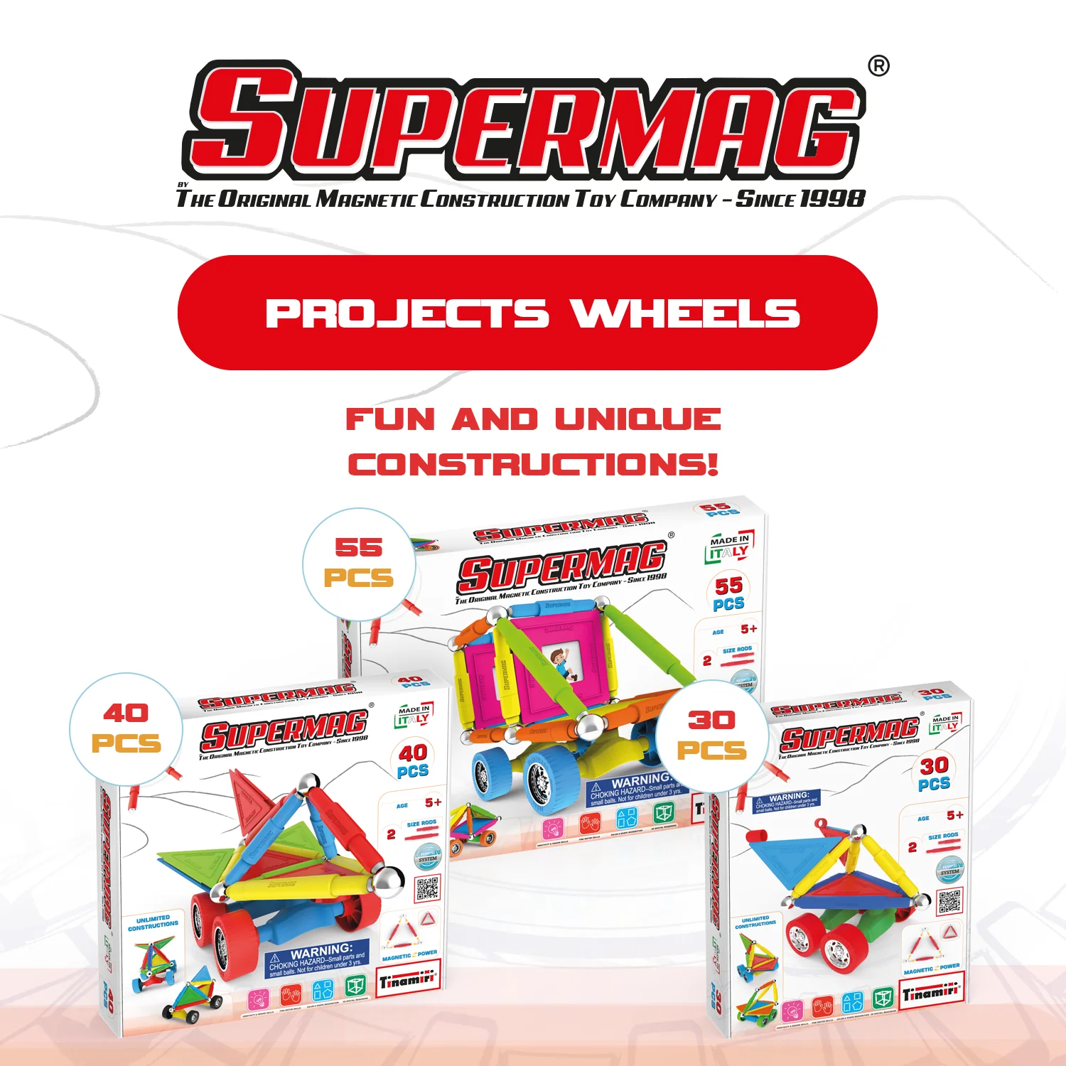 Tinamiri Supermag - Wheels 30 - Magnetic Building Set, Educational construction fun, 30 piece set, Magnet Toys, 0653 - Image 7