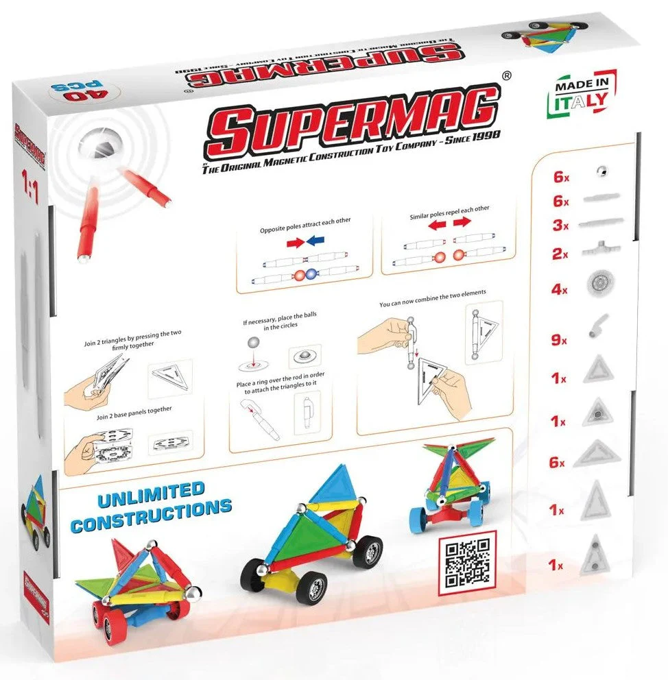 Tinamiri Supermag - Wheels 40 - Magnetic Building Set, Educational construction fun, 40 piece set, Magnet Toys, 0660 - Image 2