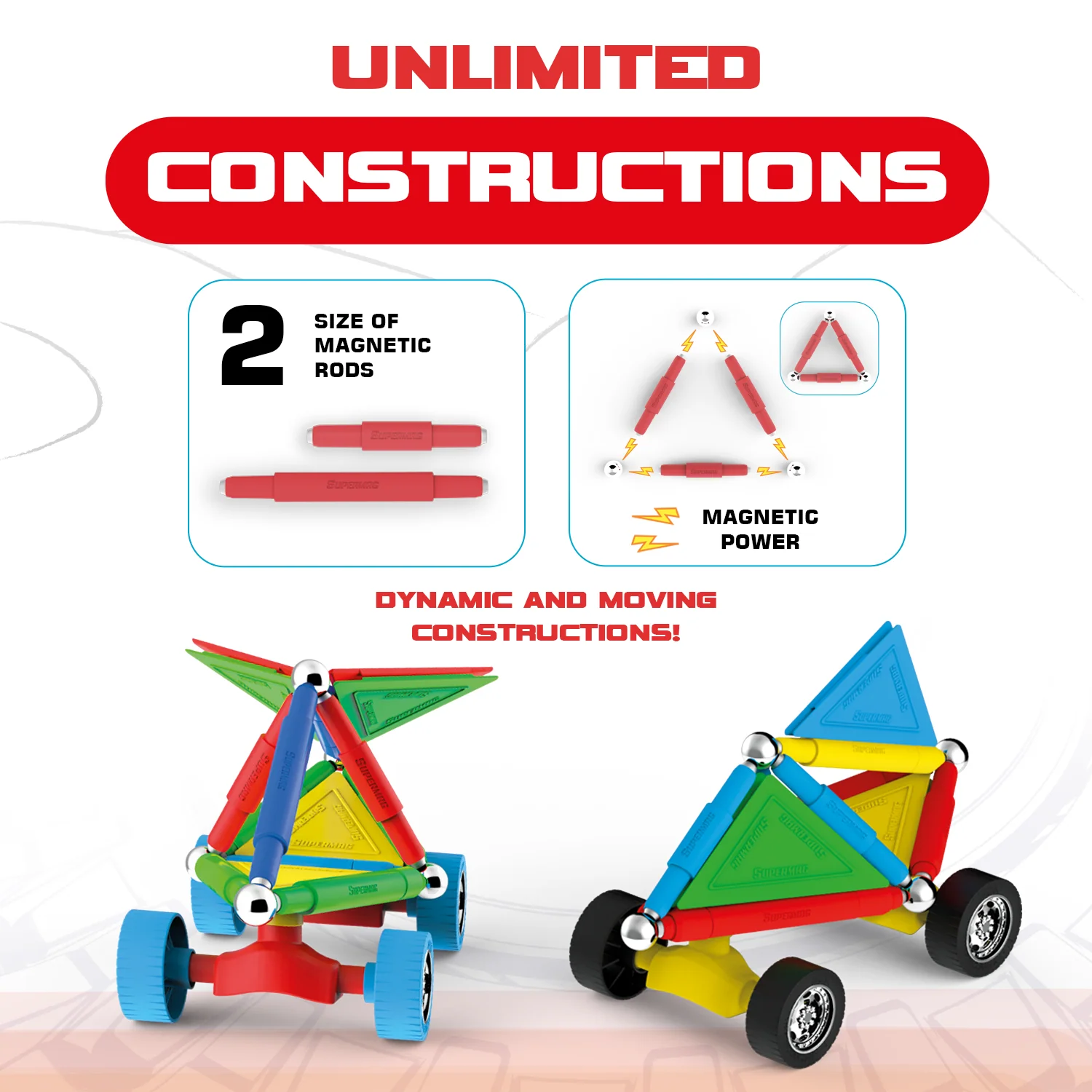 Tinamiri Supermag - Wheels 40 - Magnetic Building Set, Educational construction fun, 40 piece set, Magnet Toys, 0660 - Image 4
