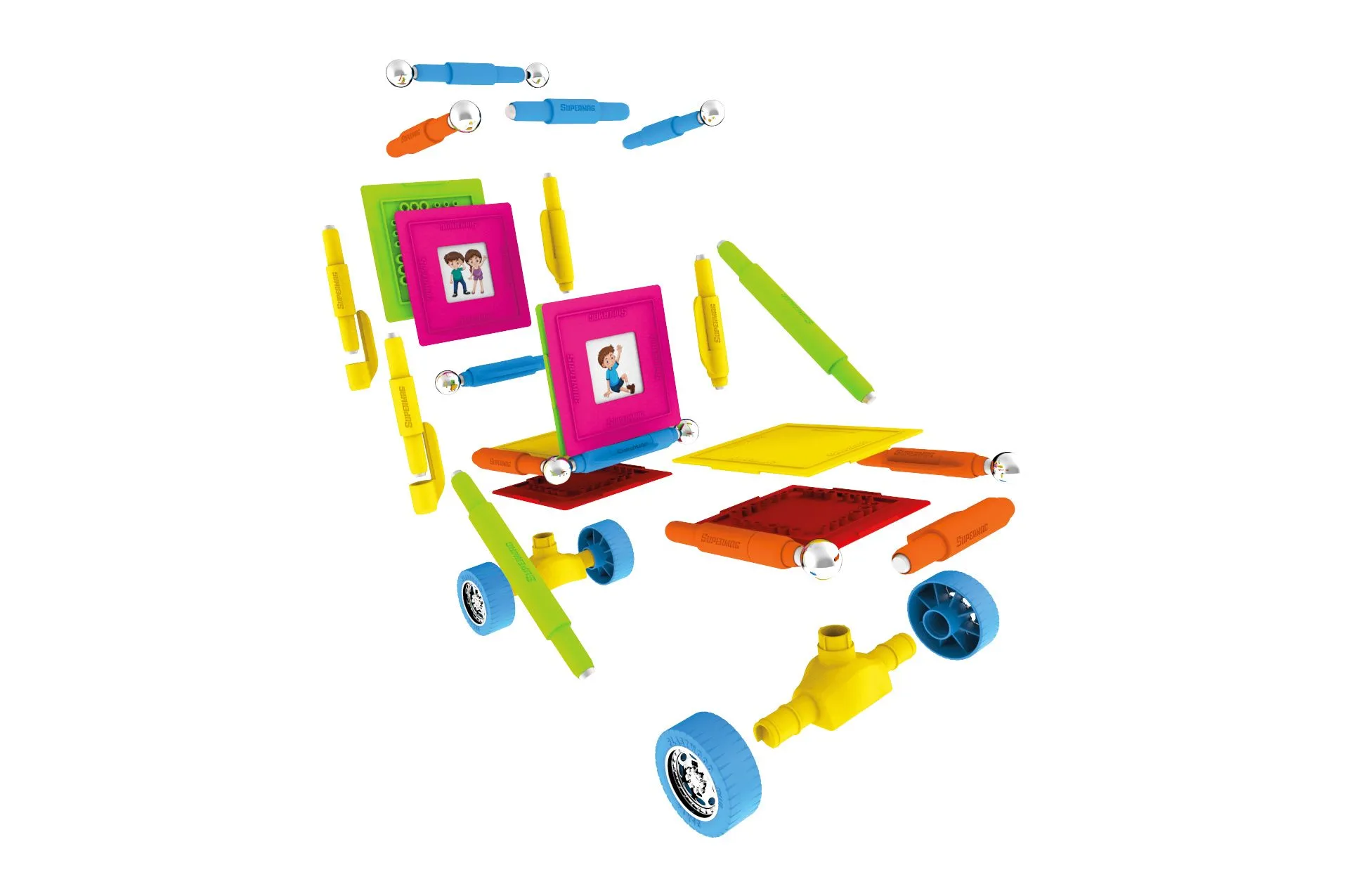 Tinamiri Supermag - Wheels 55 - Magnetic Building Set, Educational construction fun, 55 piece set, Magnet Toys, 0661 - Image 3