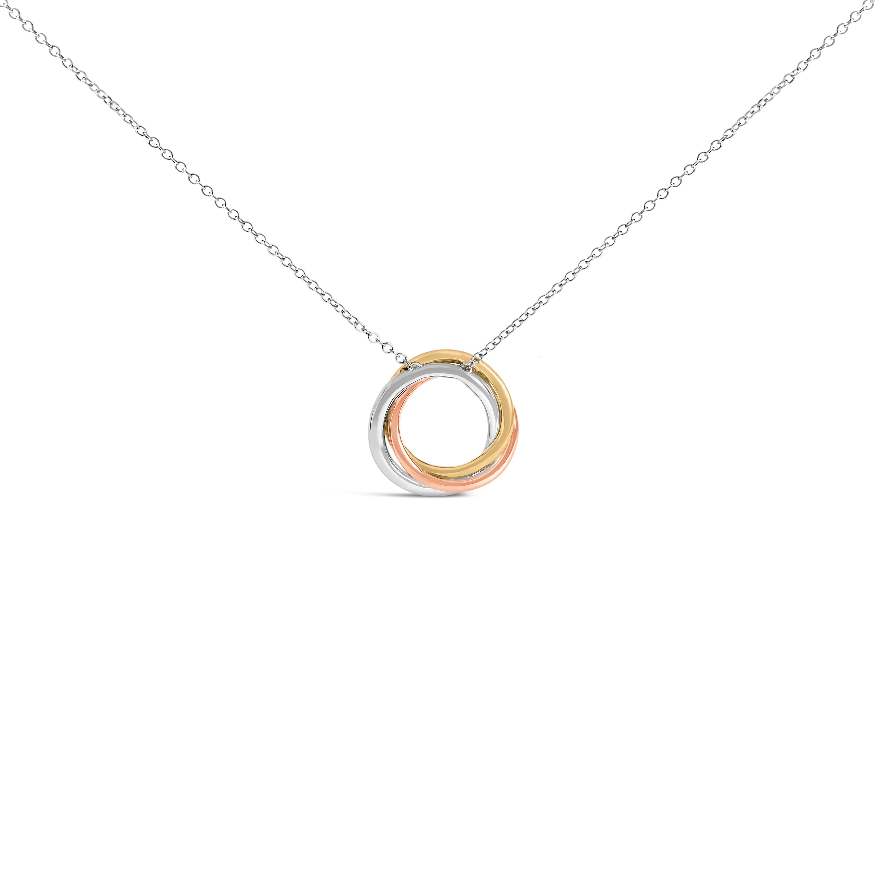 Tri Tone Sterling Silver 1/5 Cttw Diamond Interlocking Circle Pendant Necklace - Image 3