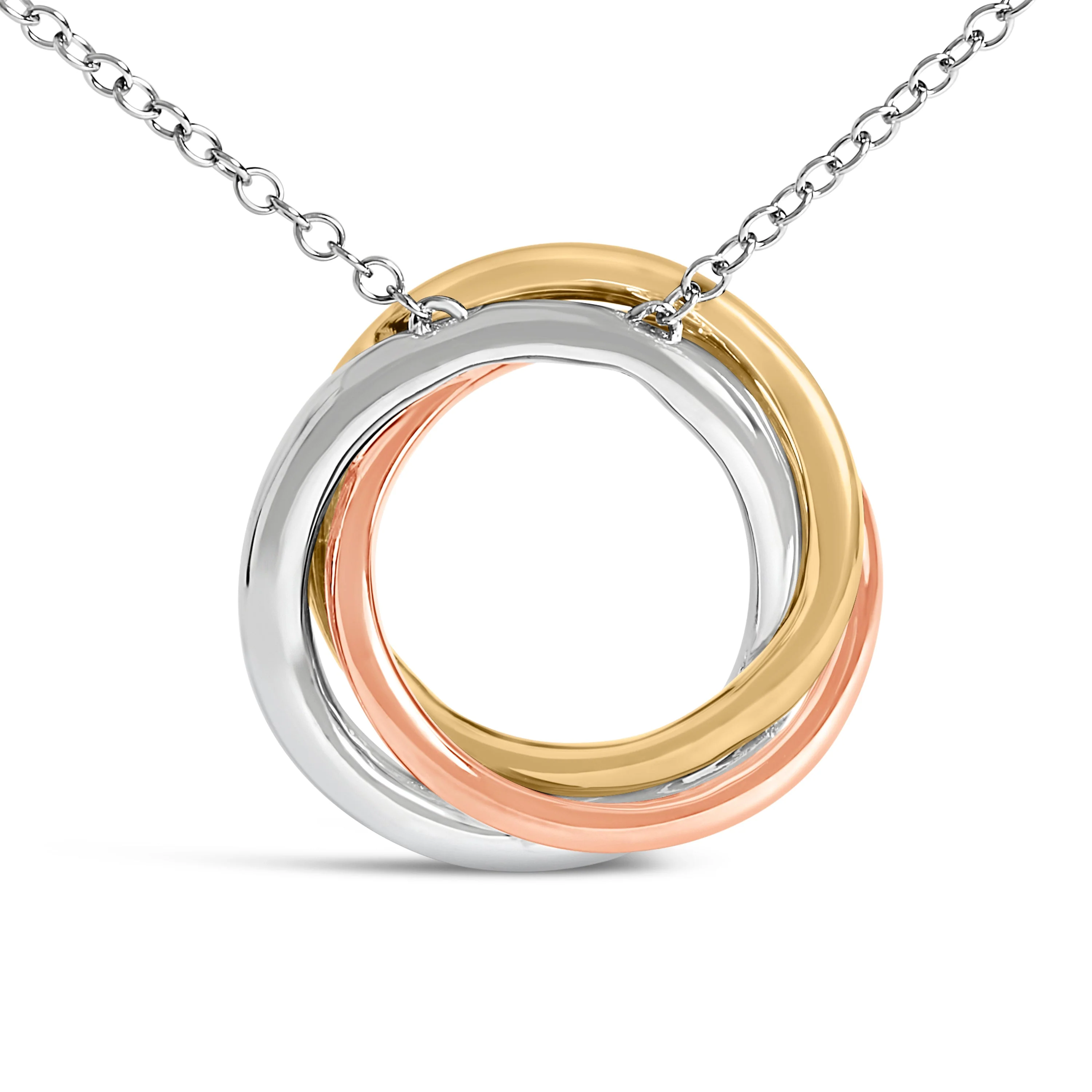 Tri Tone Sterling Silver 1/5 Cttw Diamond Interlocking Circle Pendant Necklace - Image 4