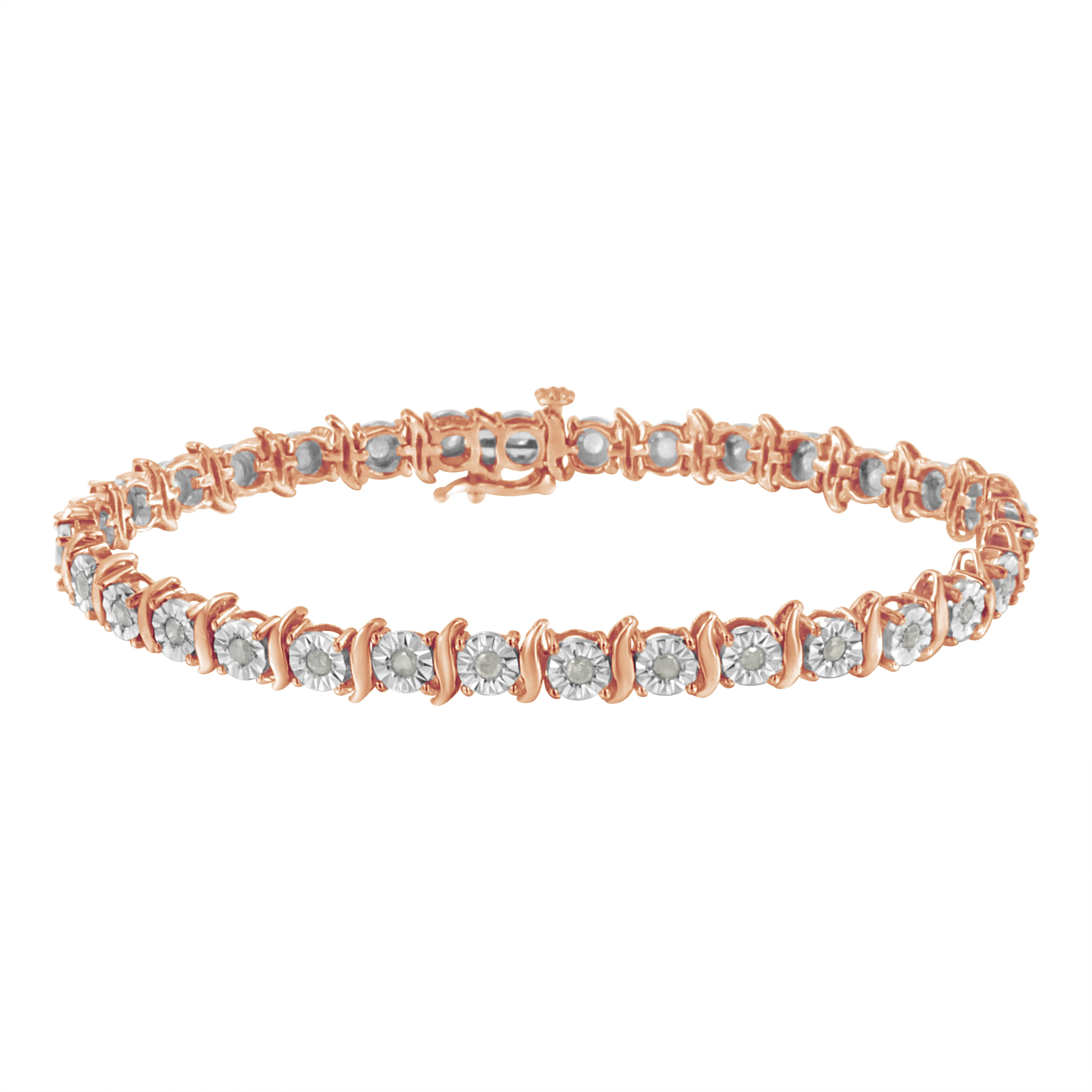 Two-Tone 10K Yellow Gold over .925 Sterling Silver 1.0 Cttw Diamond S-Curve Link Miracle-Set Tennis Bracelet (I-J Color, I3 Clarity) - 7" - Image 17