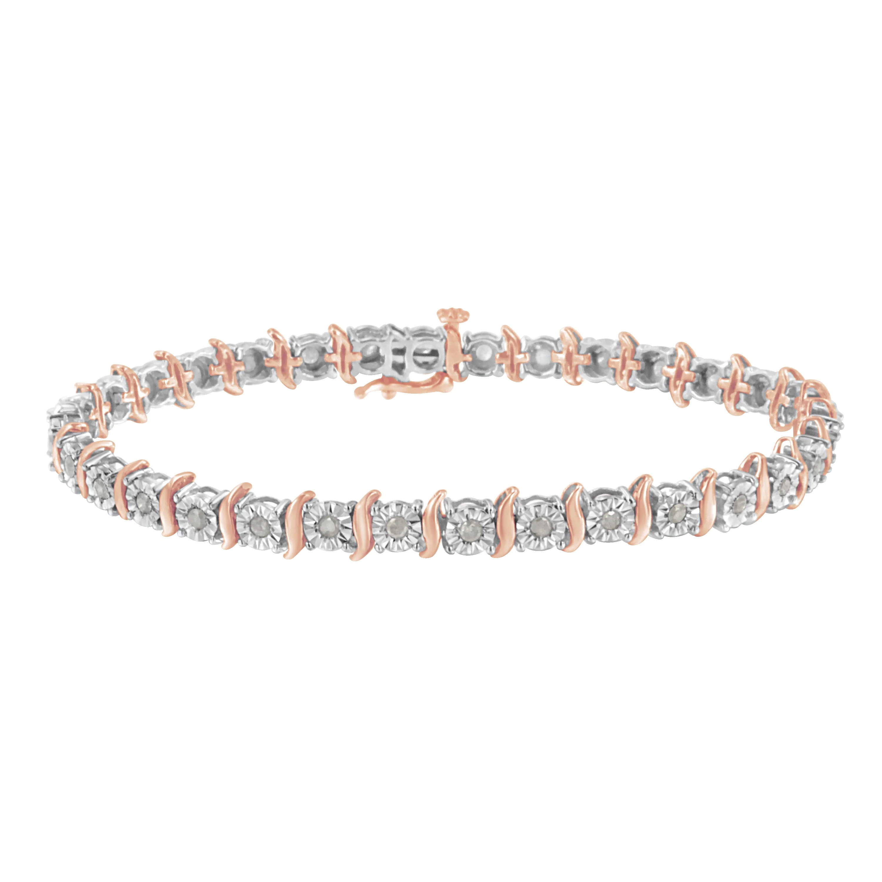 Two-Tone 10K Yellow Gold over .925 Sterling Silver 1.0 Cttw Diamond S-Curve Link Miracle-Set Tennis Bracelet (I-J Color, I3 Clarity) - 7" - Image 18