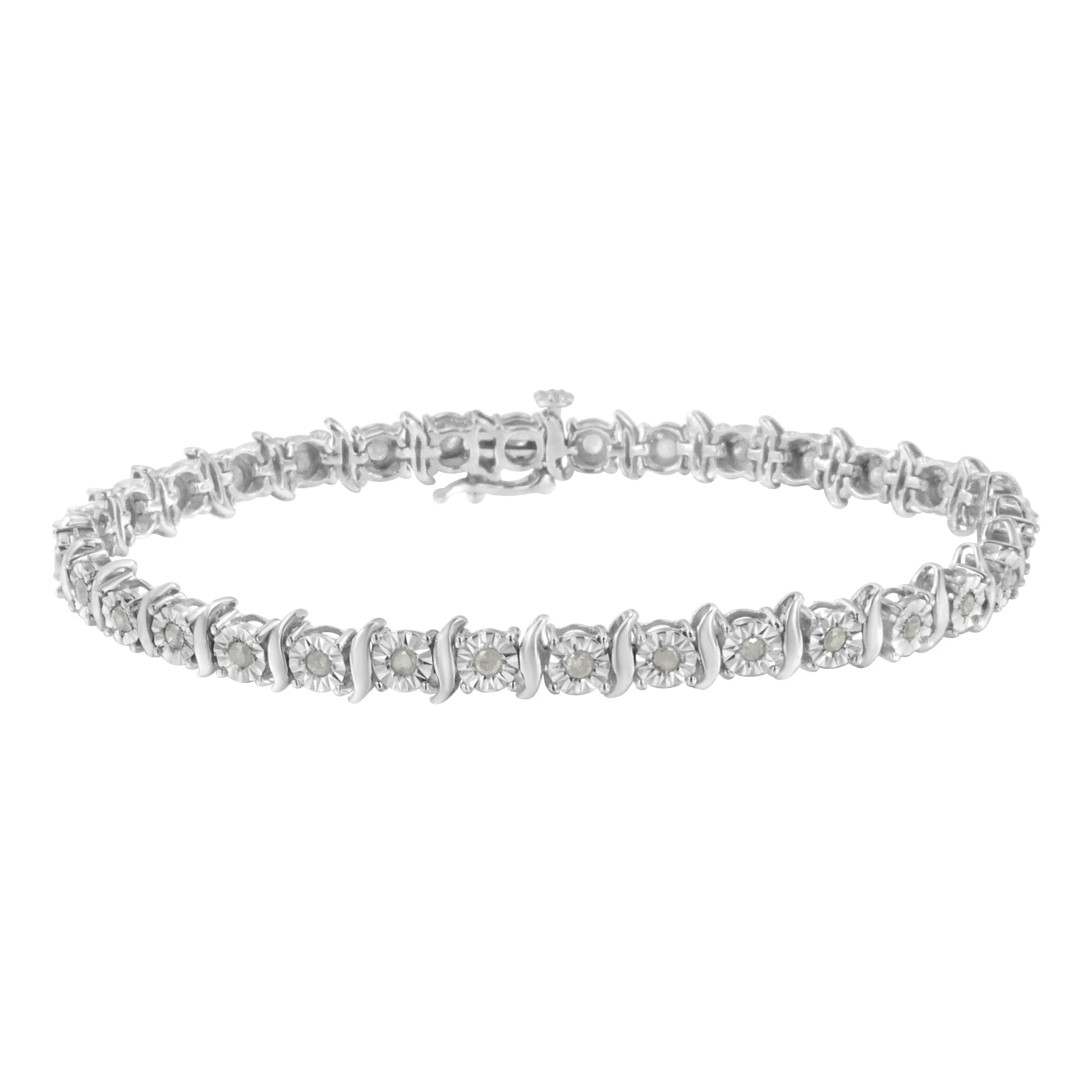 Two-Tone 10K Yellow Gold over .925 Sterling Silver 1.0 Cttw Diamond S-Curve Link Miracle-Set Tennis Bracelet (I-J Color, I3 Clarity) - 7" - Image 4