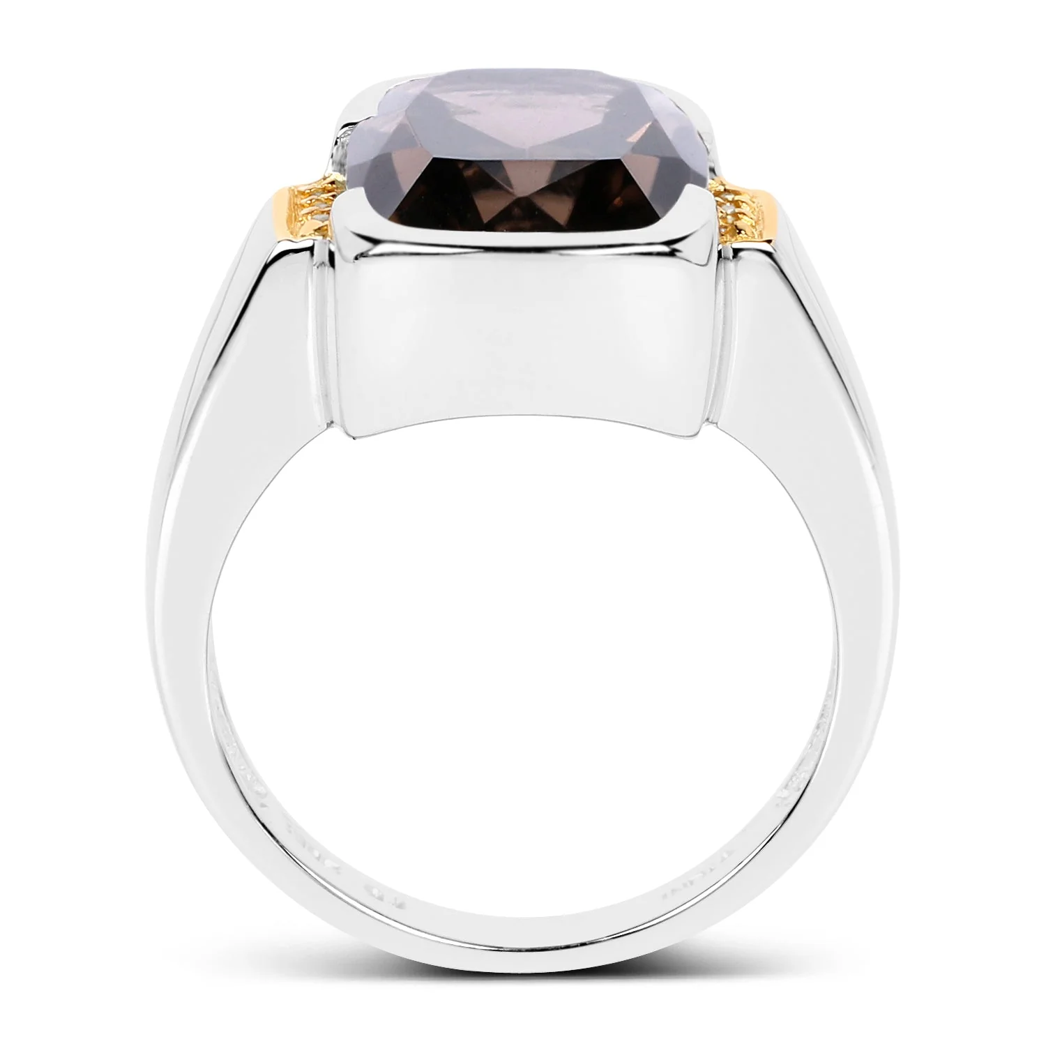 Two Tone Plated 5.51 Carat Genuine Smoky Quartz and White Topaz .925 Sterling Silver Ring - Image 2