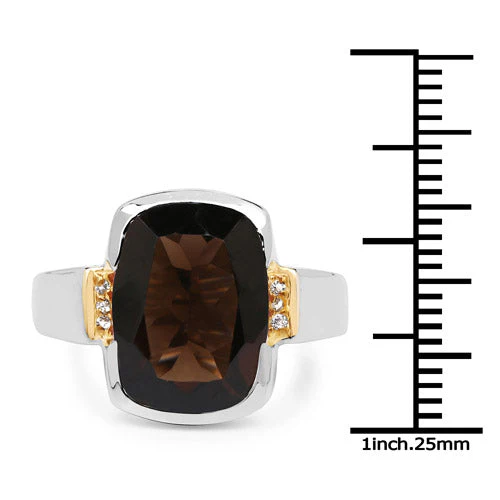 Two Tone Plated 5.51 Carat Genuine Smoky Quartz and White Topaz .925 Sterling Silver Ring - Image 6