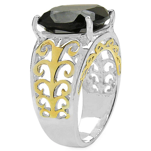 Two Tone Plated 7.09 Carat Genuine Smoky Quartz .925 Sterling Silver Ring - Image 2