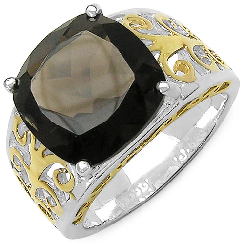 Two Tone Plated 7.09 Carat Genuine Smoky Quartz .925 Sterling Silver Ring - Image 3