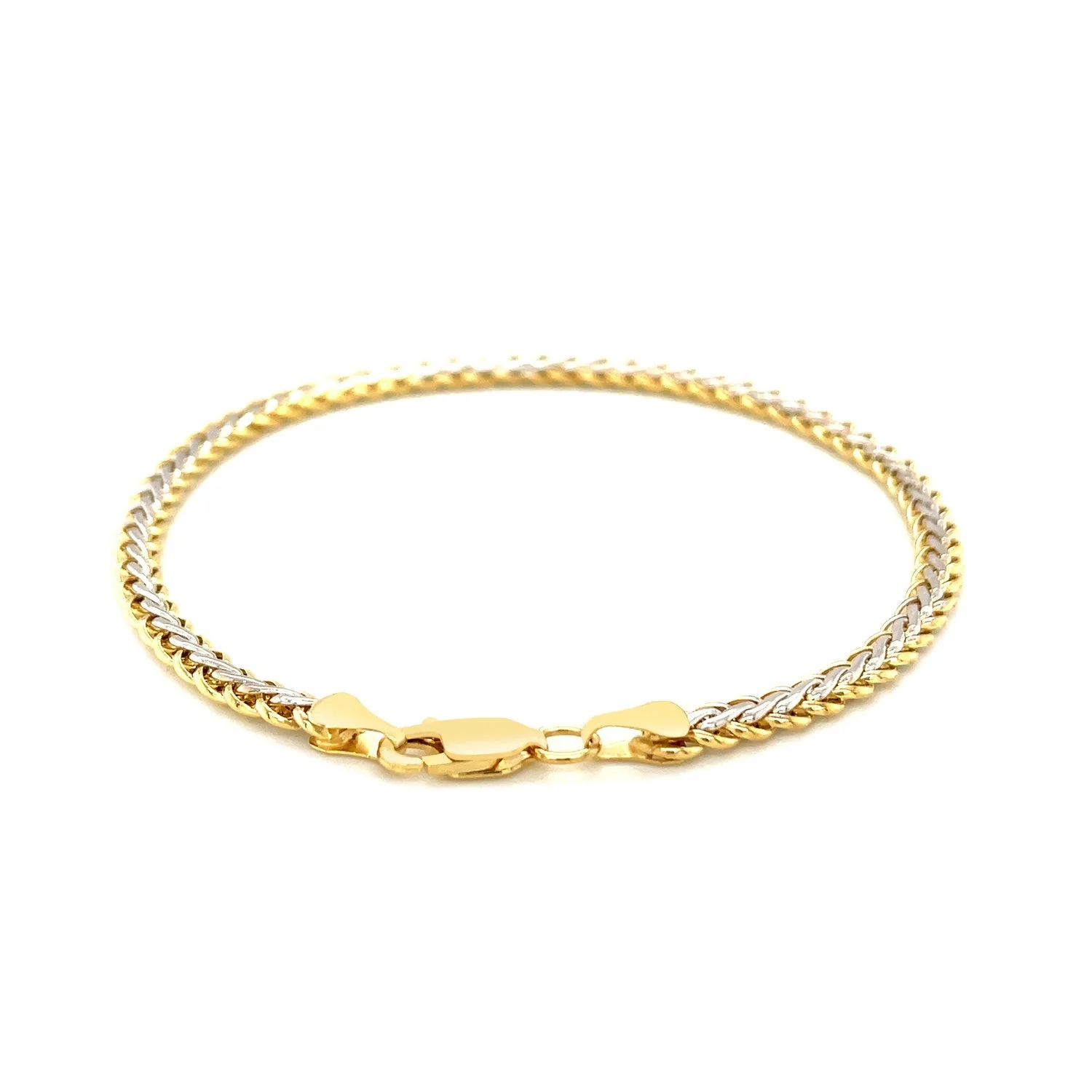 Two-Toned Fine Wheat Chain Bracelet in 10k Yellow and White Gold - Image 7