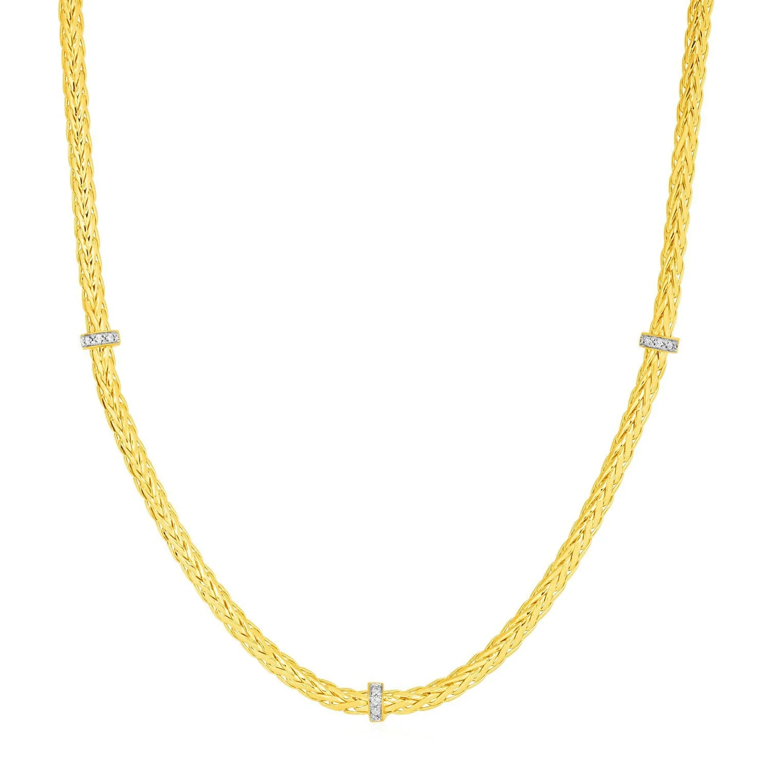 Woven Rope Necklace with Diamond Accents in 14k Yellow Gold - Image 3