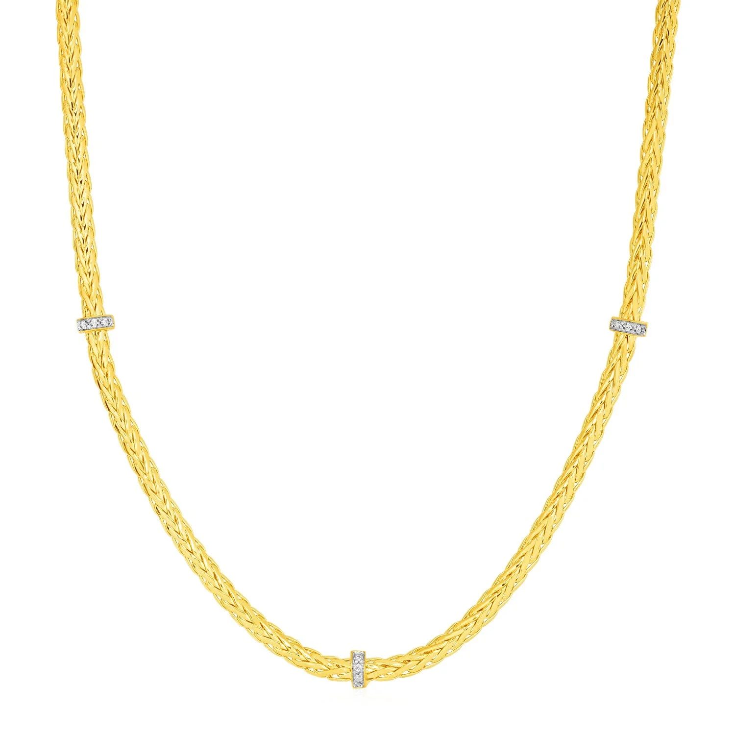 Woven Rope Necklace with Diamond Accents in 14k Yellow Gold - Image 4