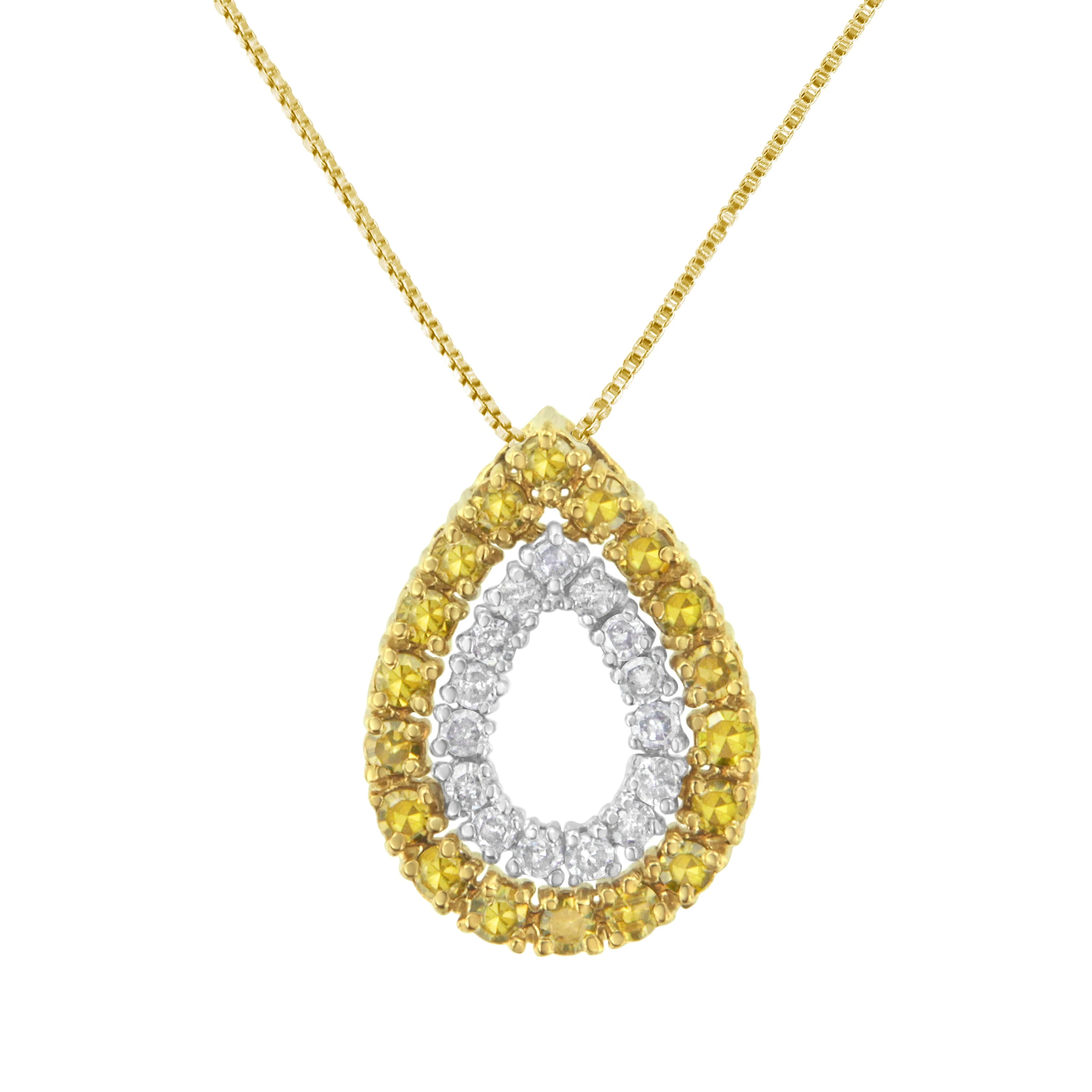 Yellow Gold Plated Sterling Silver Treated Yellow Diamond Pear Shape Pendant Necklace (1/2 cttw, Yellow Color, I2-I3 Clarity) - Image 4